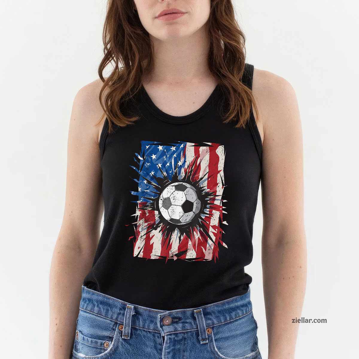 Patriotic Soccer 4th of July Men USA American Flag Boys Tank Top Shirt