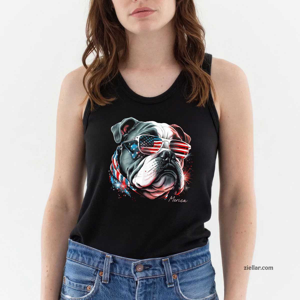 English Bulldog Dog 4th of July American Flag USA Funny Merica Tank Top Shirt