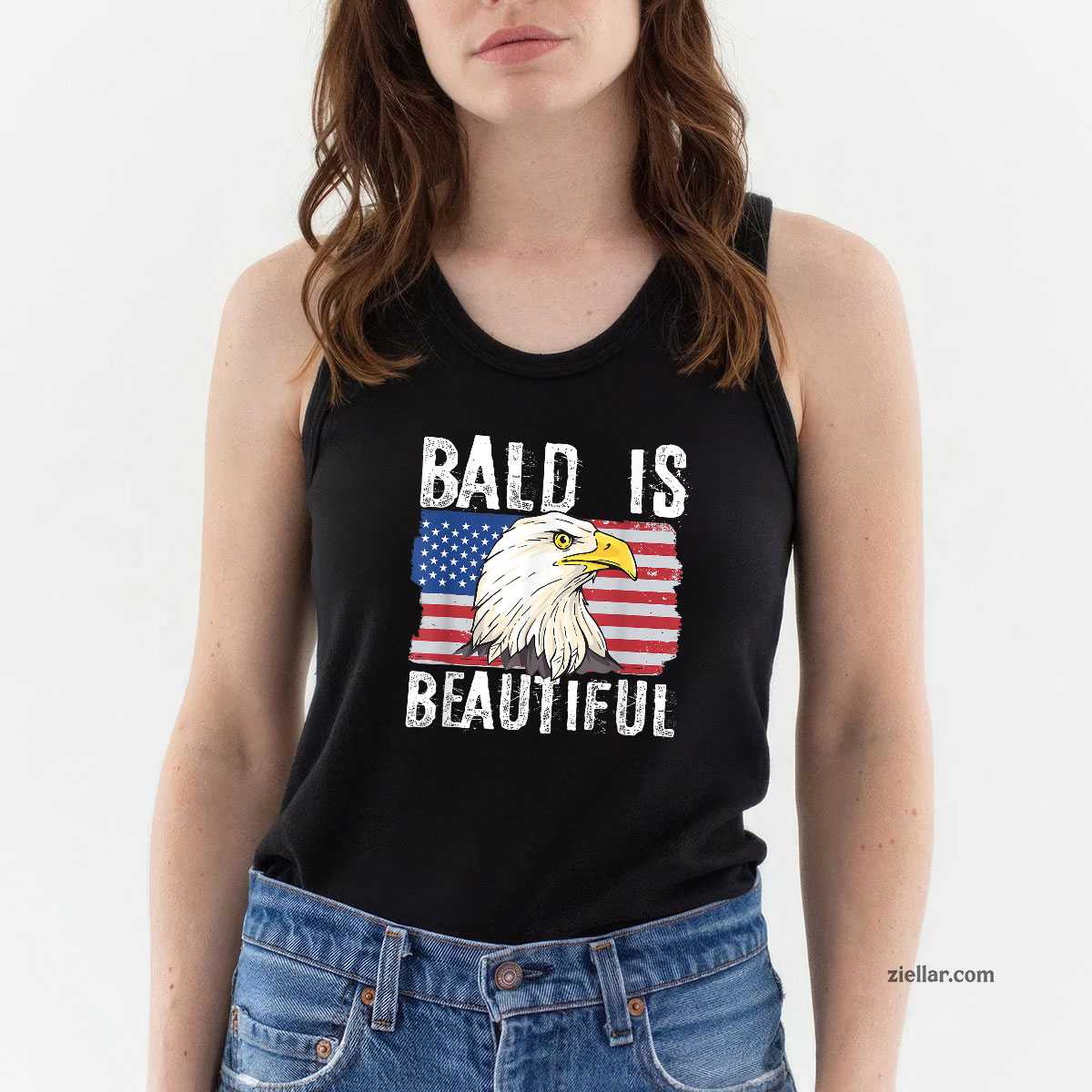 Bald Is Beautiful 4th of July Independence Day Bald Eagle Tank Top Shirt Tee for Men Women Unisex
