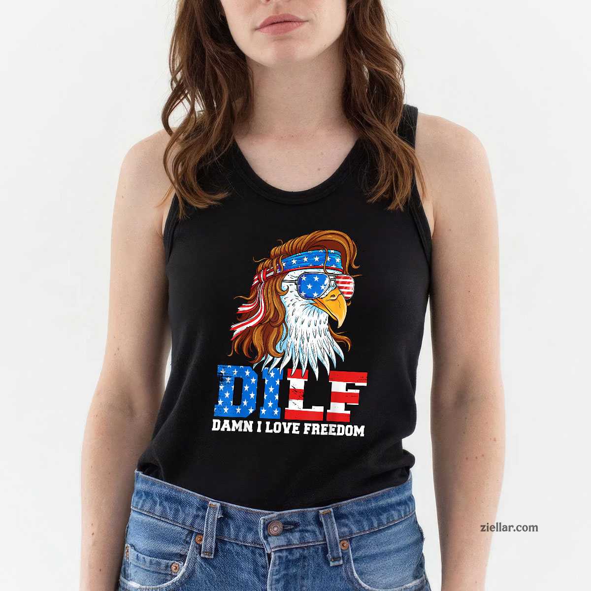 DILF Damn I Love Freedom Eagle Funny Patriotic 4th Of July Tank Top Shirt Tee for Men Women Unisex