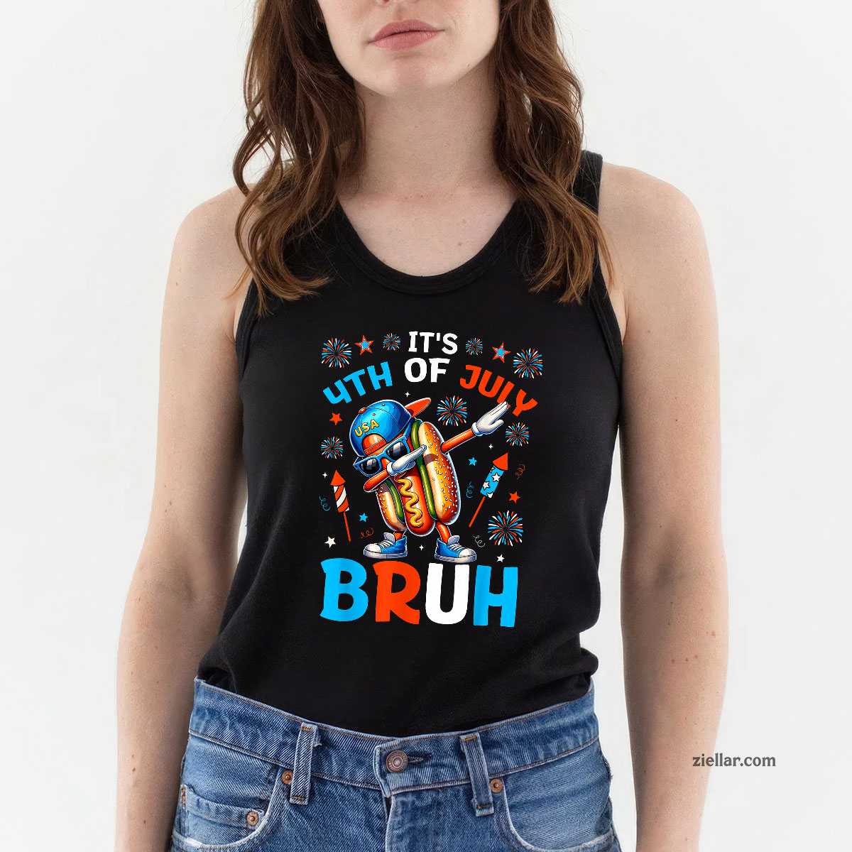 Bruh 4th Of July Hotdog Funny Fourth of July Tank Top Shirt Tee for Men Women Unisex