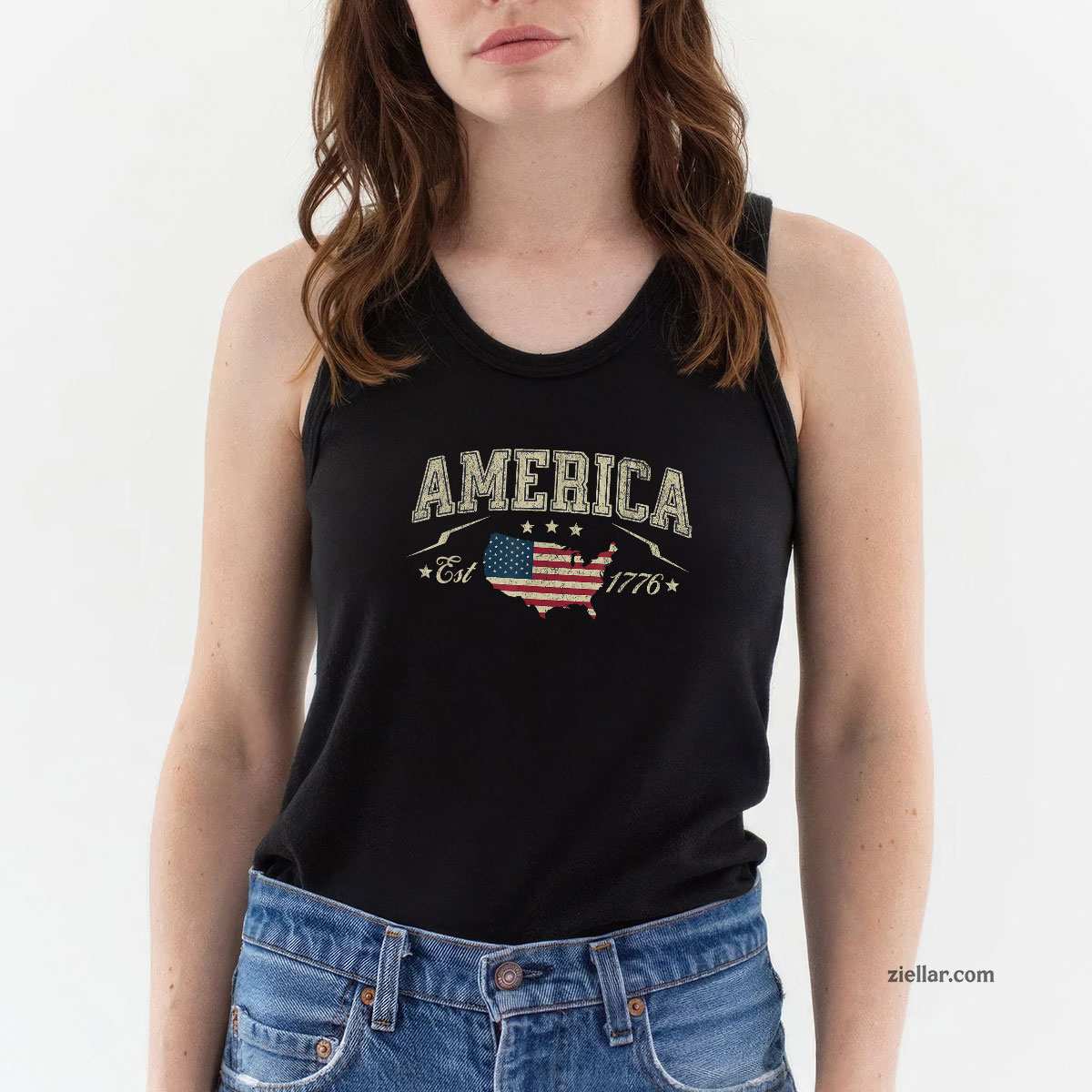 Patriotic American Flag USA Est 1776 4th of July America Tank Top Shirt Tee for Men Women Unisex