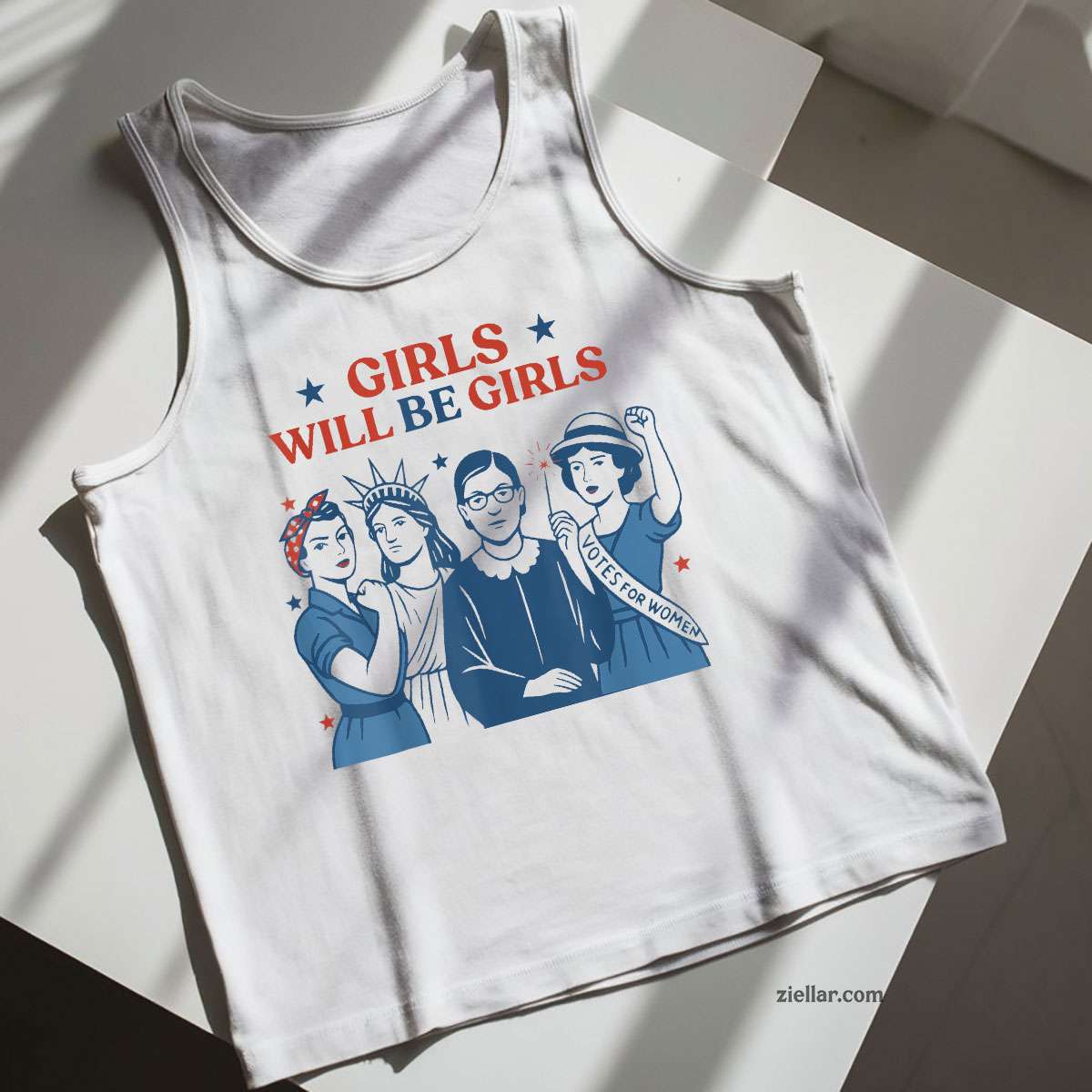 Girl Will Be Patriotic Feminist 4th Of July USA Women Tank Top Shirt Tee