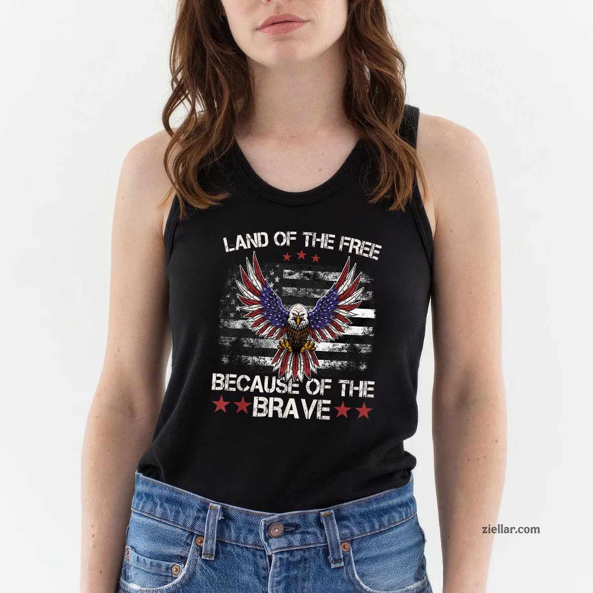 America Eagle _ Land of the Free Because of the Brave Tank Top Shirt Tee for Men Women Unisex