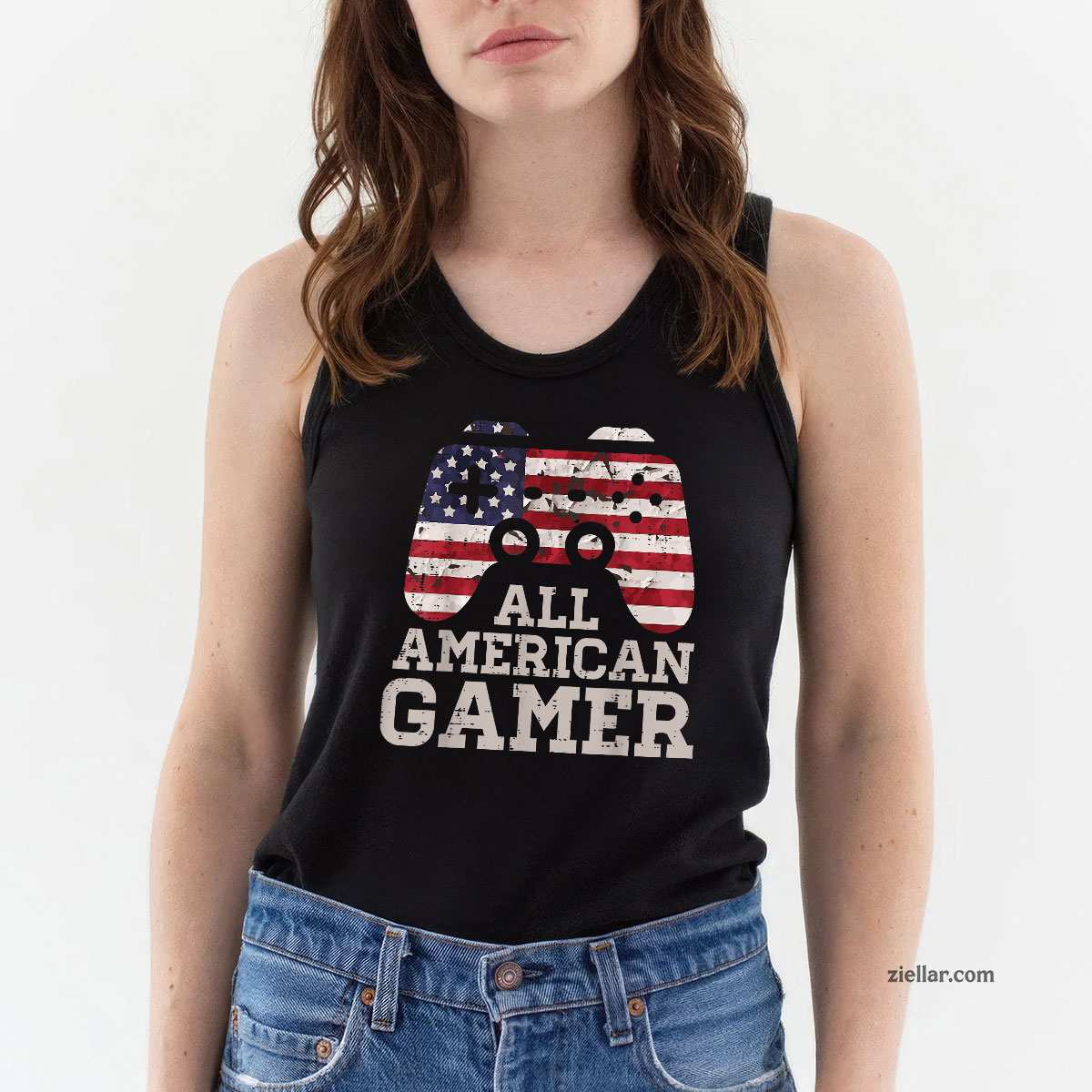 4th July All American Gamer Patriot Men Tank Top Shirt Tee Patriotic USA Independence Day Design