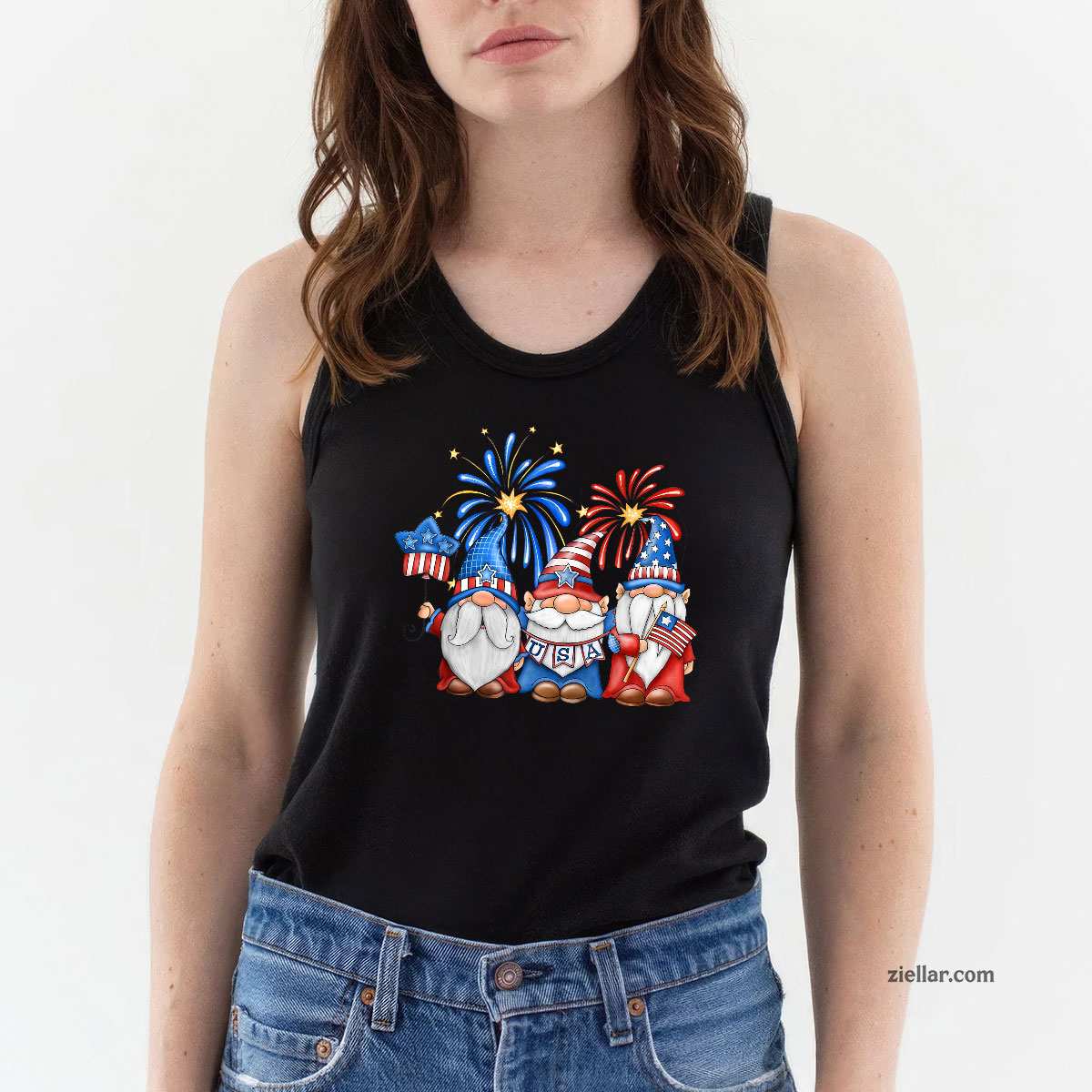 4th Of July Three Gnomes Celebrating USA Independence Day Tank Top Shirt Tee for Men Women Unisex
