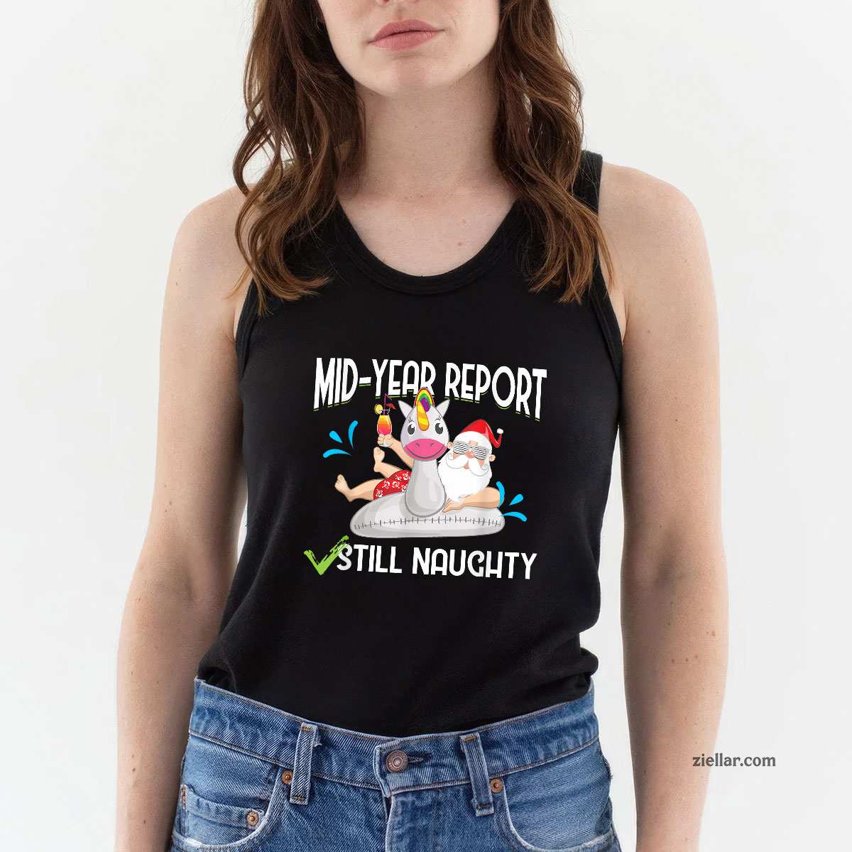 Christmas in July - Mid Year Report Still Naughty - Santa Tank Top Shirt Funny Christmas in July Tee and Tank Top Shirt for Men Women Adults
