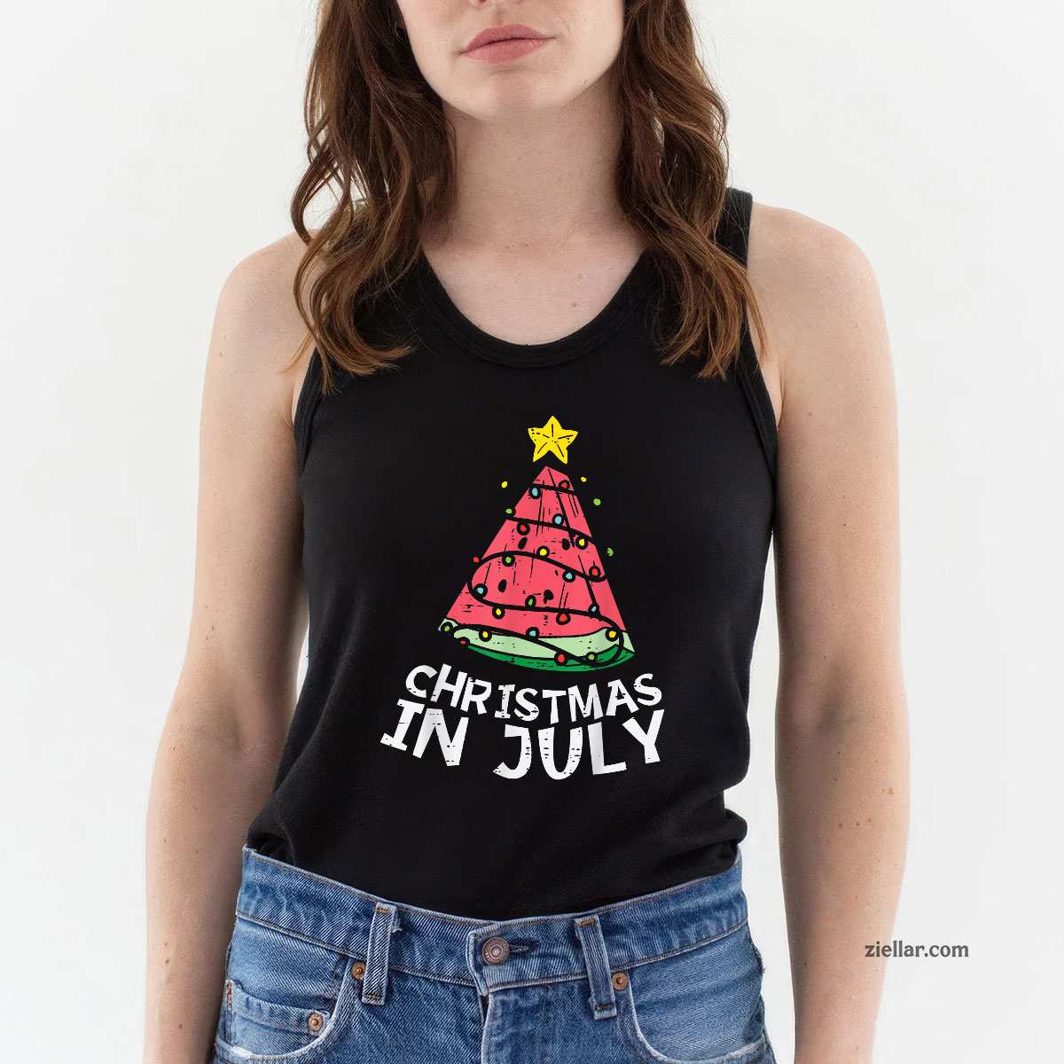 Christmas In July Watermelon Xmas Tree Summer Men Women Tank Top Shirt Funny Christmas in July Tee and Tank Top Shirt for Men Women Adults