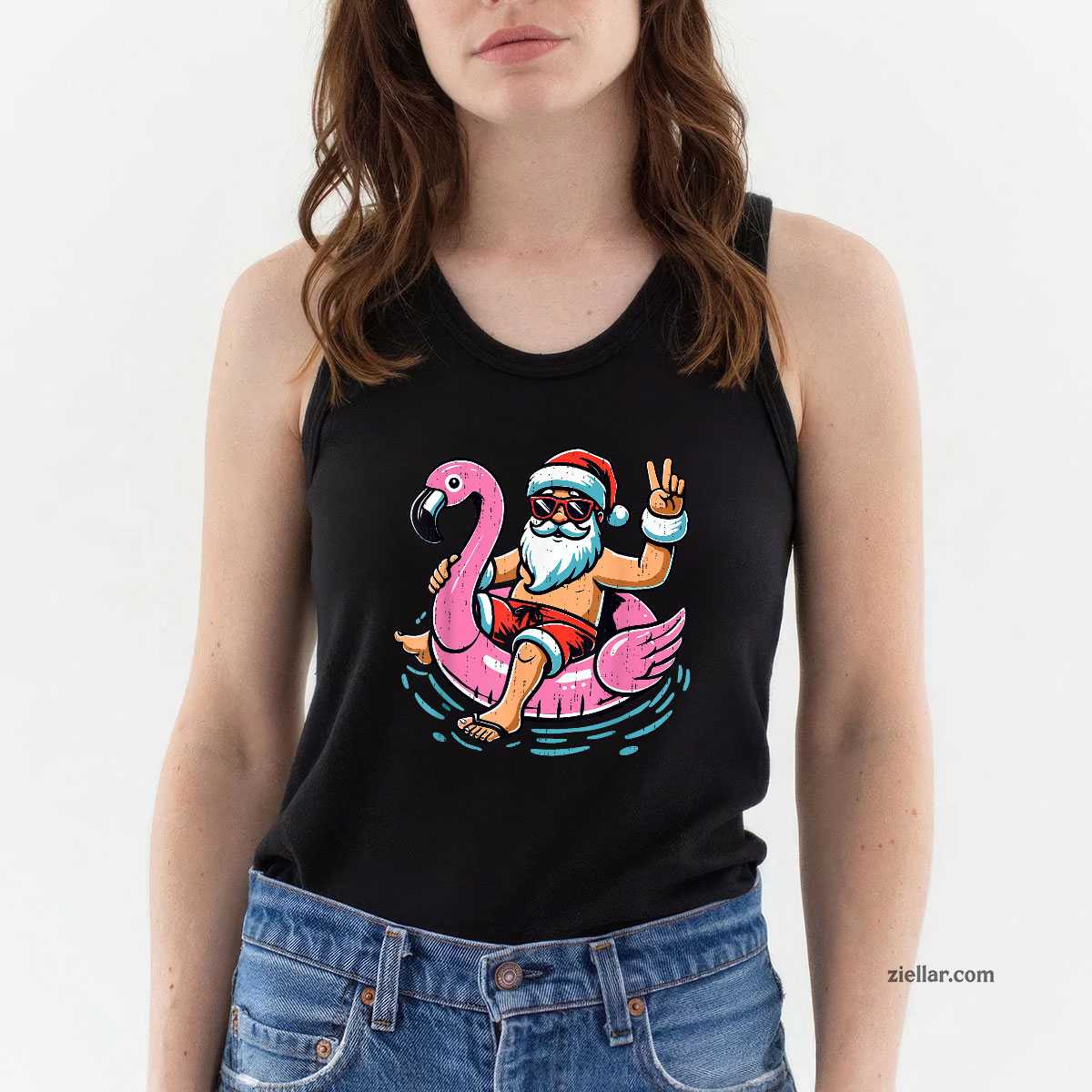 Christmas In July Shirt Santa Flamingo Summer Xmas Tank Top Shirt Funny Christmas in July Tee and Tank Top Shirt for Men Women Adults