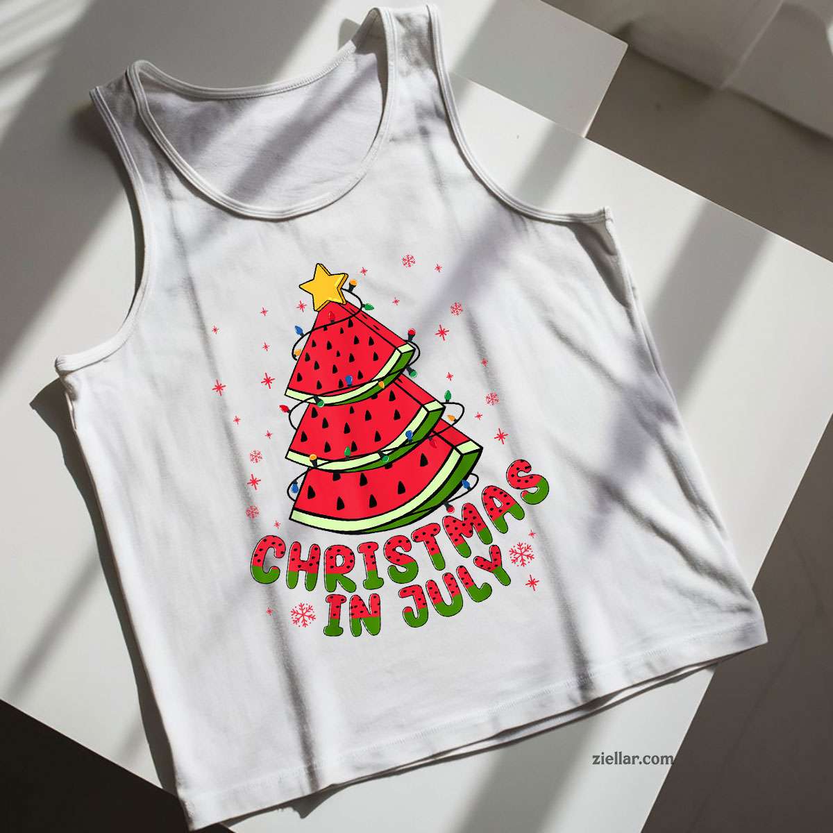 Christmas In July Watermelon Tree Beach Summer Hawaii Gifts Tank Top Shirt Funny Christmas in July Tee and Tank Top Shirt for Men Women Adults