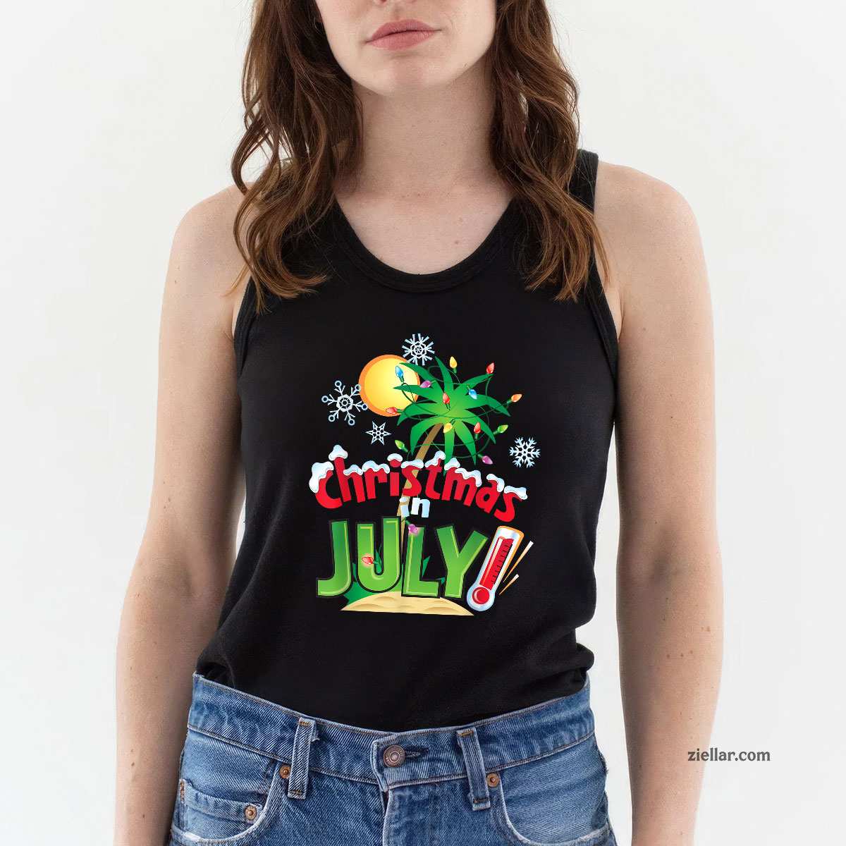 Funny Christmas in July Shirt Summer Beach Vacation Xmas Tank Top Shirt Funny Christmas in July Tee and Tank Top Shirt for Men Women Adults