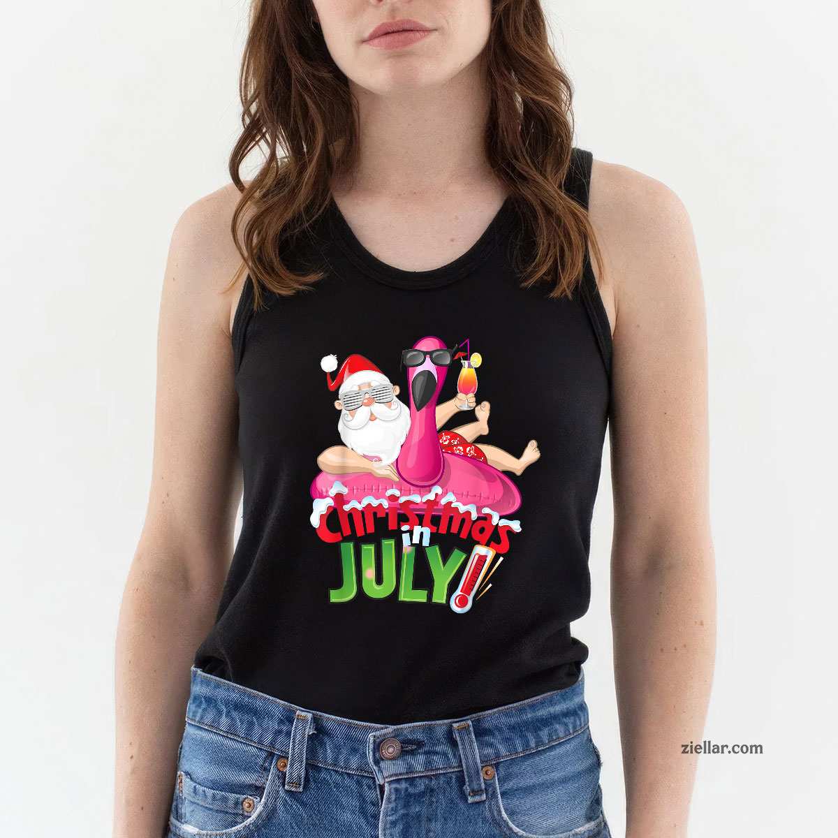 Funny Christmas in July Shirt Summer Flamingo Float Xmas Tank Top Shirt Funny Christmas in July Tee and Tank Top Shirt for Men Women Adults