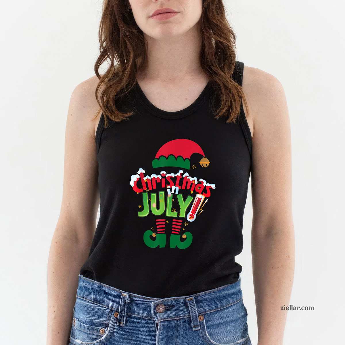 Funny Christmas in July Shirt Summer Elf Santa Xmas Tank Top Shirt Funny Christmas in July Tee and Tank Top Shirt for Men Women Adults