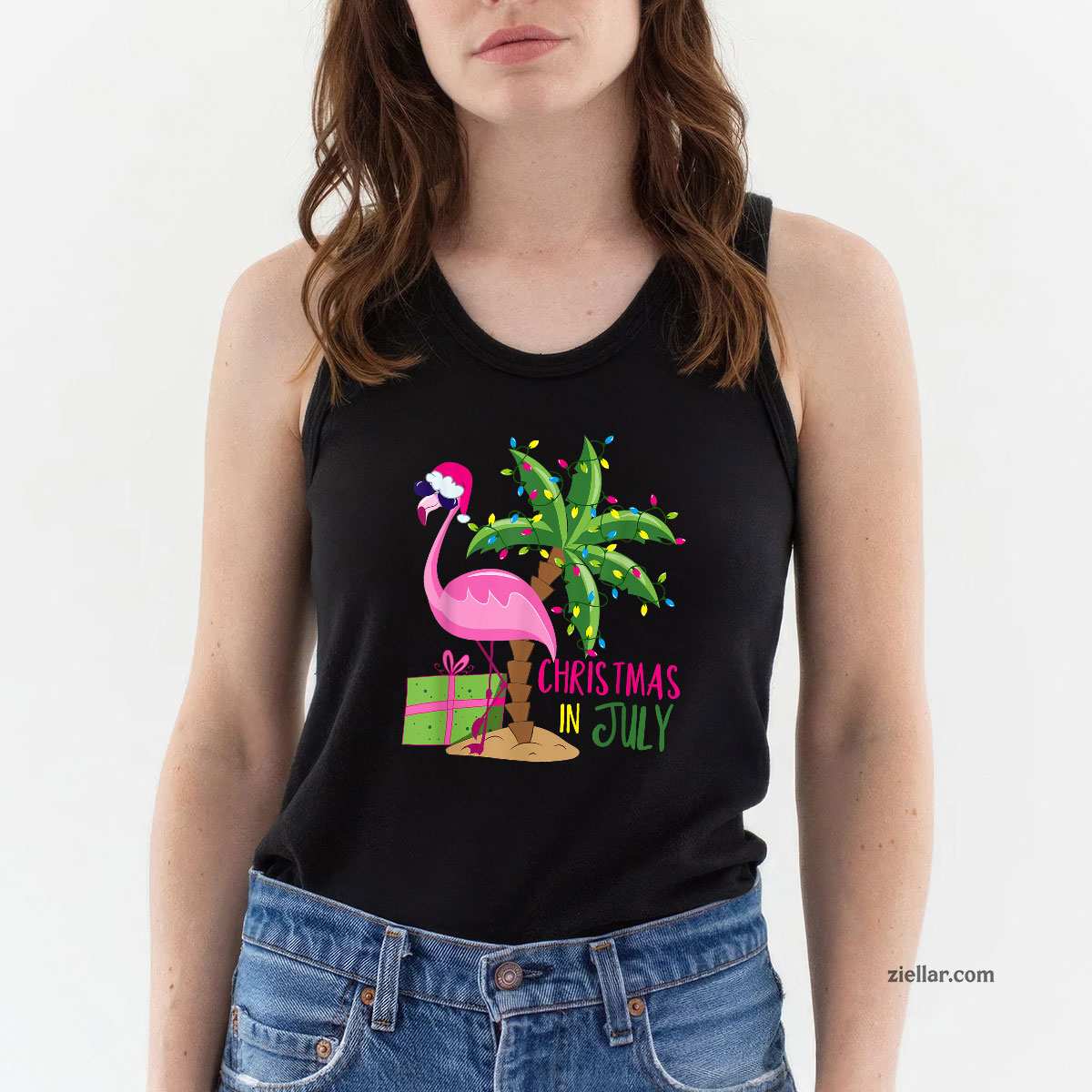 Flamingo Sunglasses Xmas Beach Tropical Christmas in July Tank Top Shirt Funny Christmas in July Tee and Tank Top Shirt for Men Women Adults