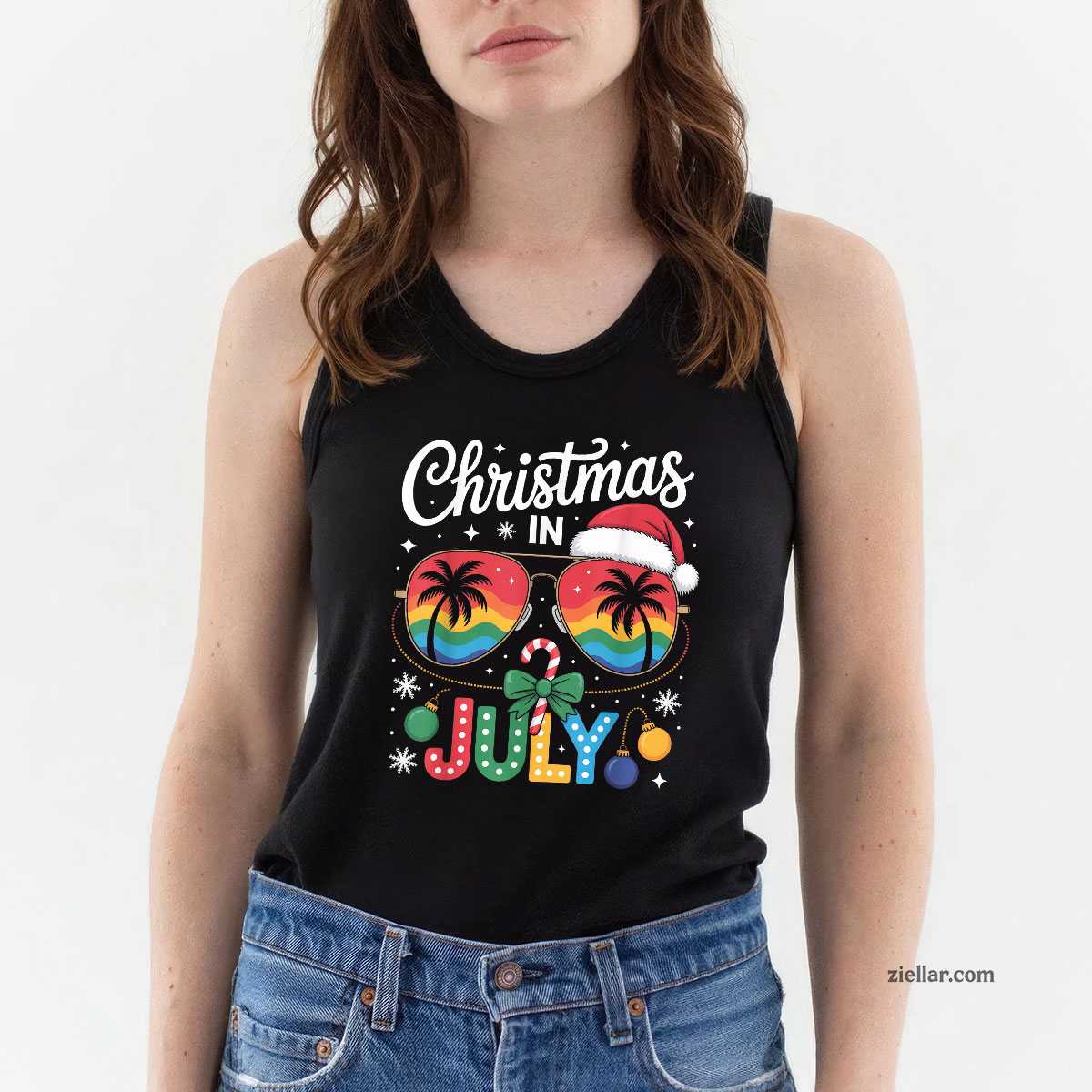 Santa Claus Sunglasses Beach Christmas in July Men Women Tank Top Shirt Funny Christmas in July Tee and Tank Top Shirt for Men Women Adults Limited Edition