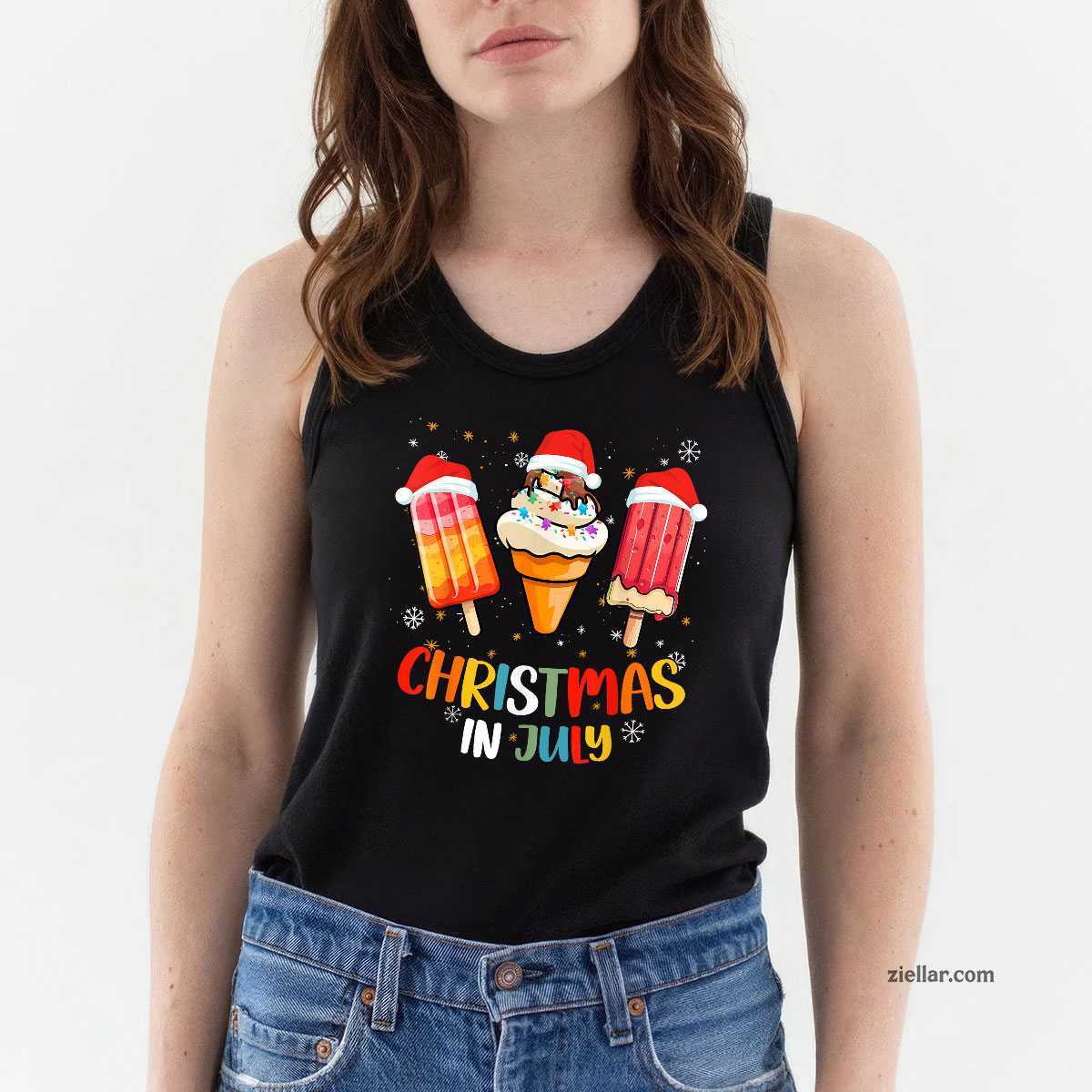 Christmas In July Popsicles Ice Cream Women Men Tank Top Shirt Funny Christmas in July Tee and Tank Top Shirt for Men Women Adults