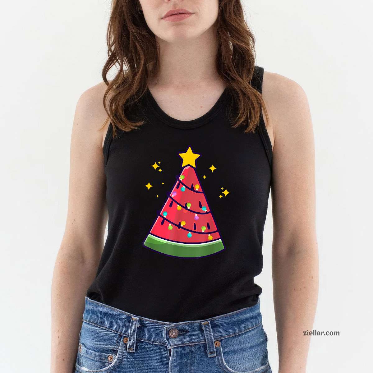 Christmas In July Watermelon Summer Xmas Tree Cute Tank Top Shirt Funny Christmas in July Tee and Tank Top Shirt for Men Women Adults