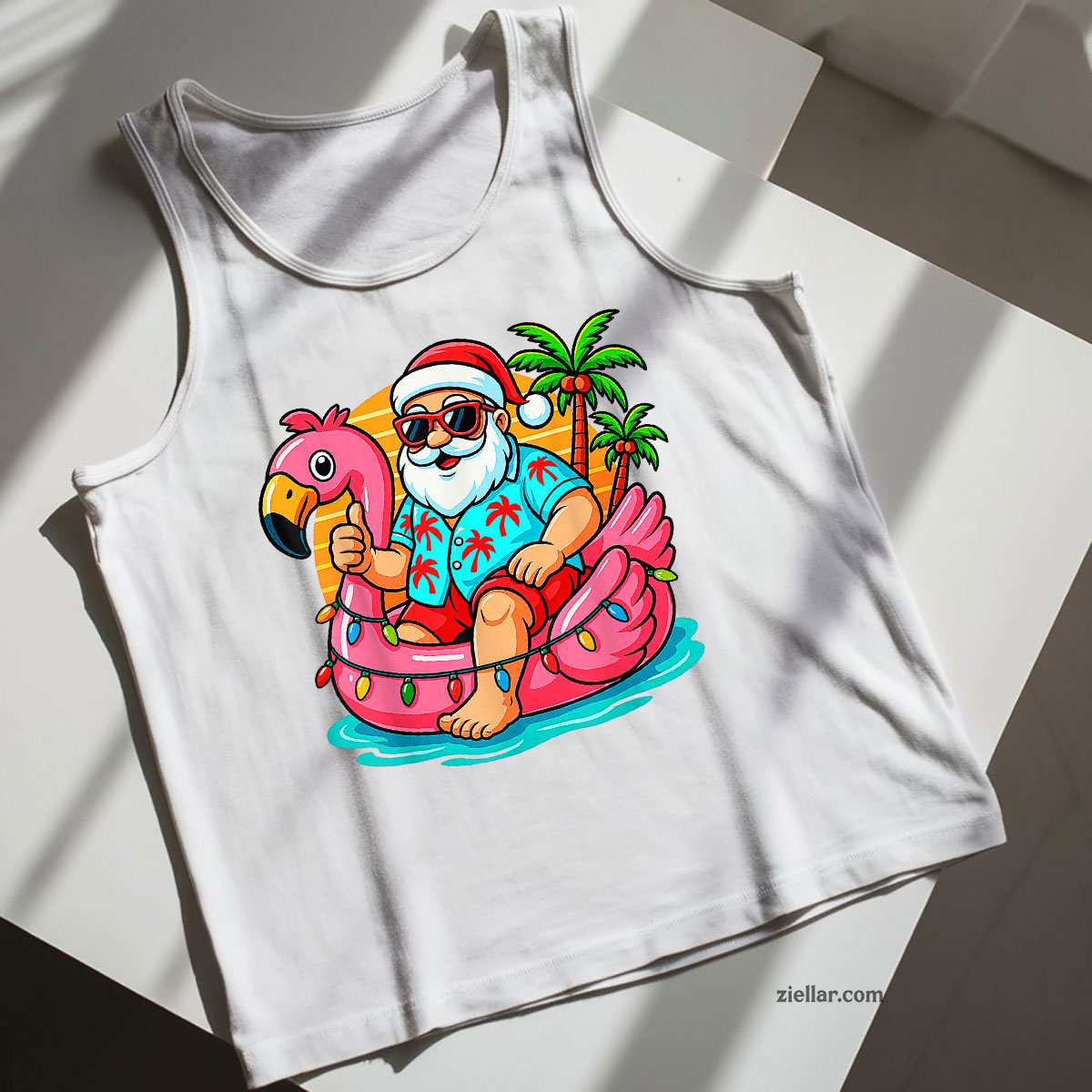 Christmas In July Shirt Santa Flamingo Summer Xmas Tank Top Shirt Funny Christmas in July Tee and Tank Top Shirt for Men Women Adults Tee Gift