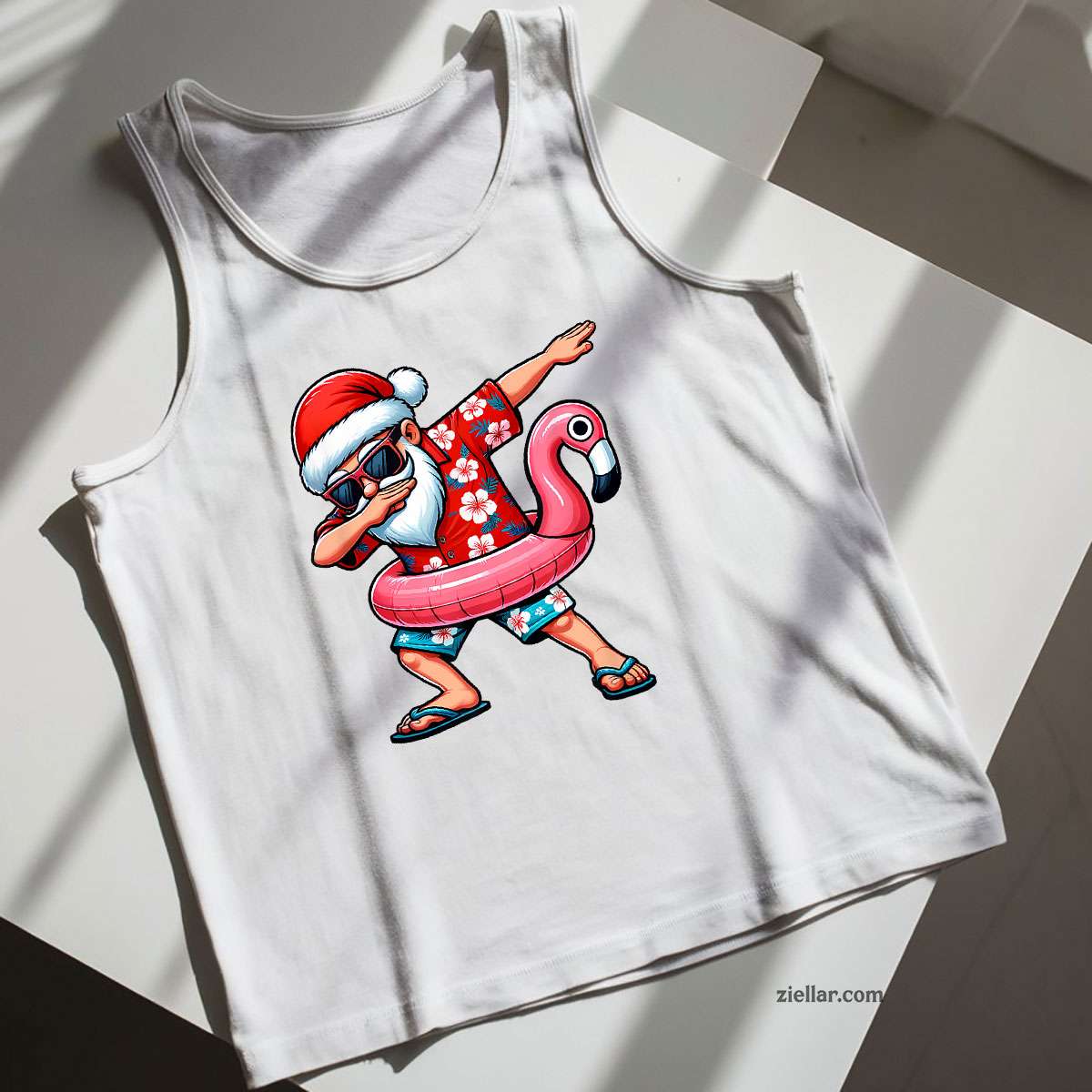Dabbing Santa Christmas in July Hawaiian Xmas Dab Men Tank Top Shirt Funny Christmas in July Tee and Tank Top Shirt for Men Women Adults