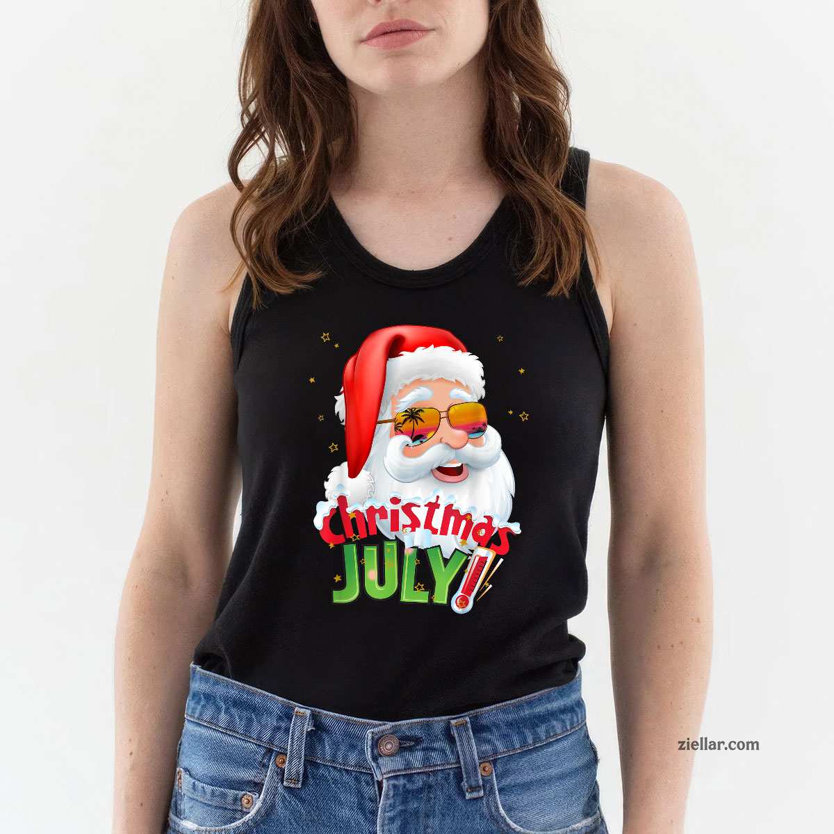 Funny Christmas in July Shirt Summer Santa Sunglasses Xmas Tank Top Shirt Funny Christmas in July Tee and Tank Top Shirt for Men Women Adults Perfect Gift