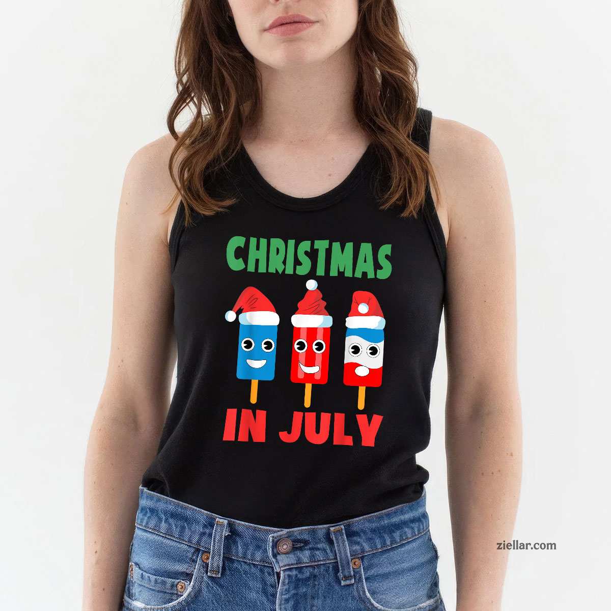 Christmas In July Ice Pops In Santa Hat Cute Tank Top Shirt Funny Christmas in July Tee and Tank Top Shirt for Men Women Adults