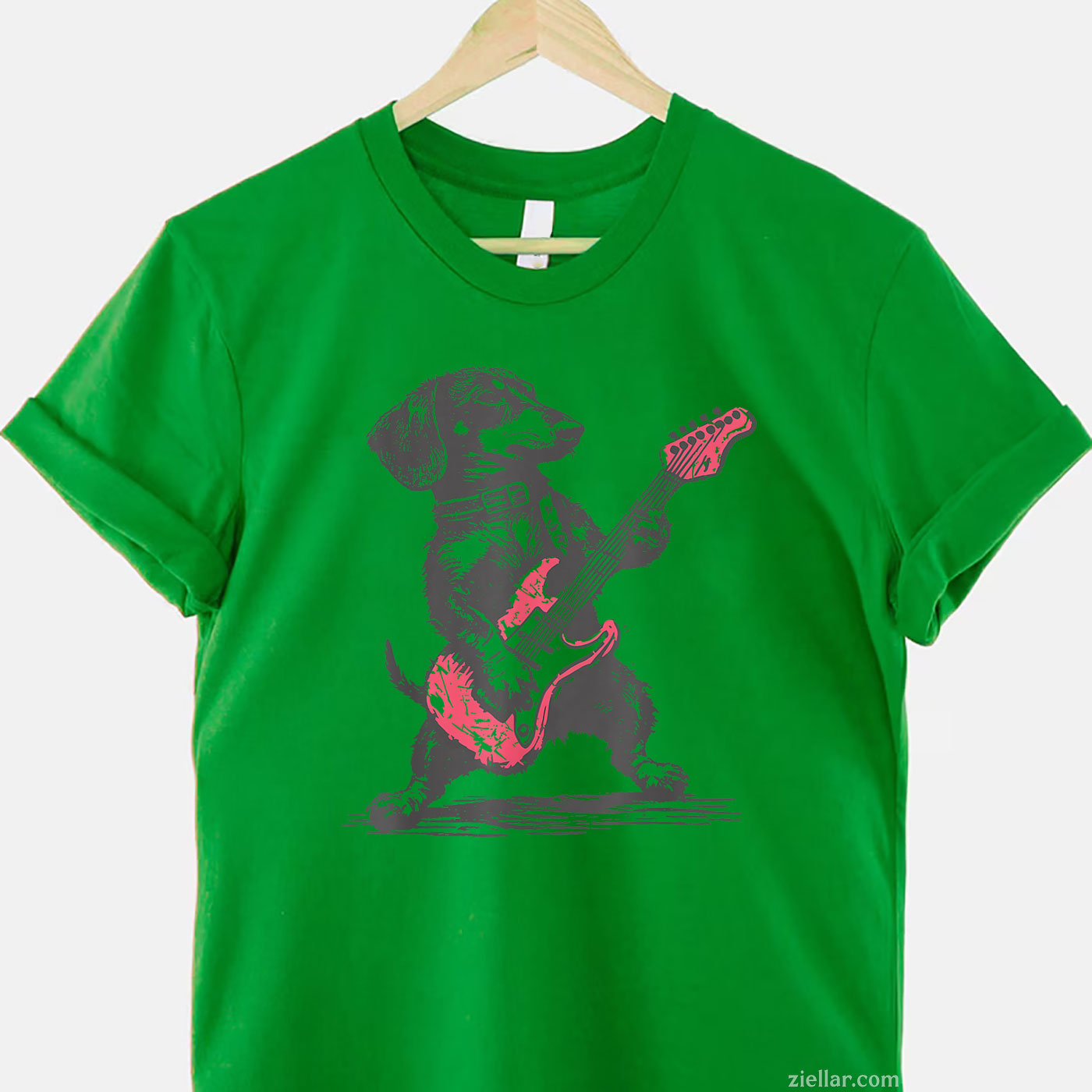 vintage dachshund weenie playing guitar Tee and T-Shirt, Funny Weenie Dog Playing Guitar Retro T-Shirt for Adults