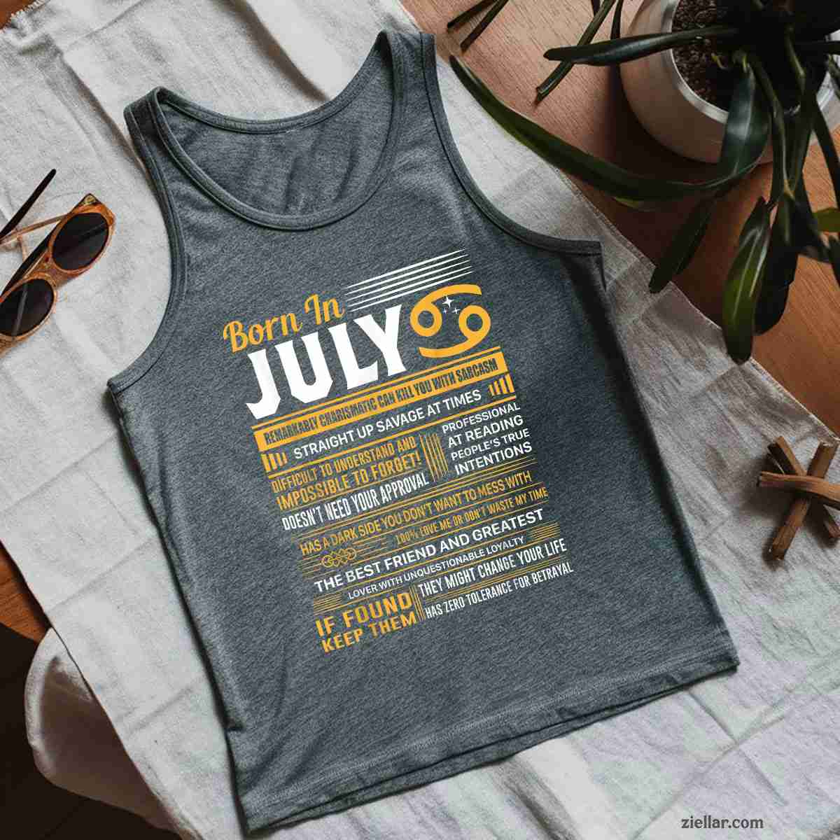 July Birthday Gifts - Born In Cancer Tank Top Shirt, Patriotic USA Independence Day Gift