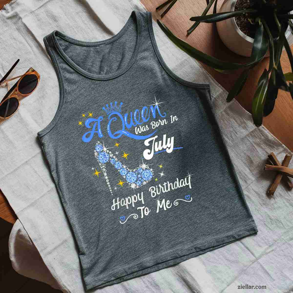 A Queen was Born in July Happy Birthday To Me High Heel Tank Top Shirt