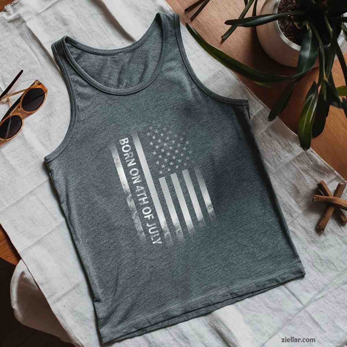 4th of July Birthday American Flag Born on the Fourth Tee Tank Top Shirt
