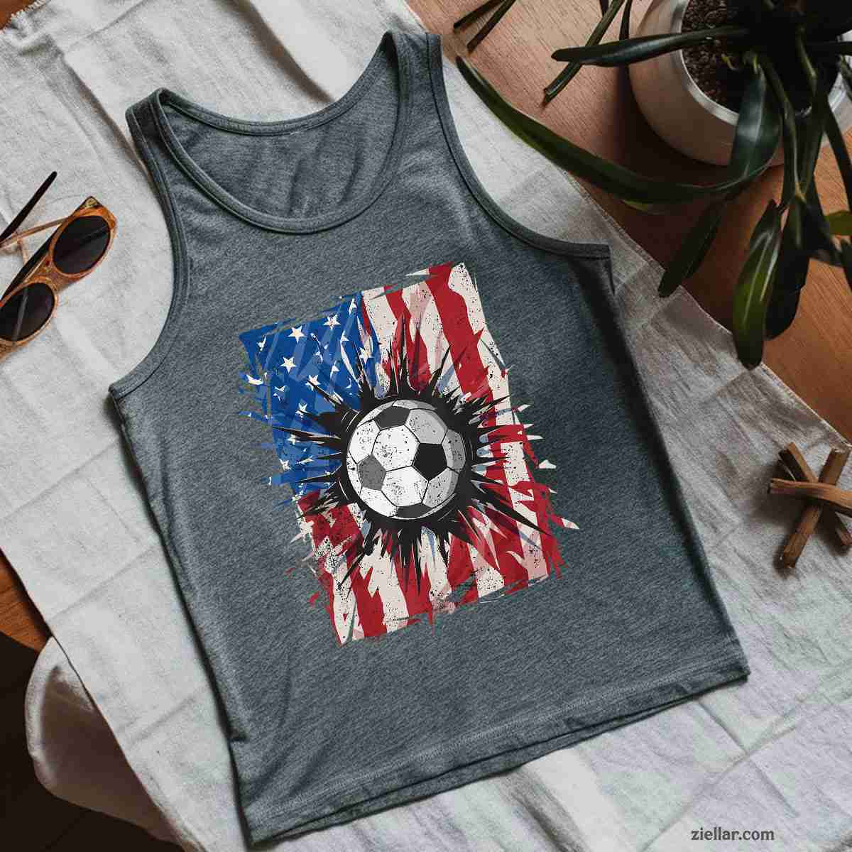 Patriotic Soccer 4th of July Men USA American Flag Boys Tank Top Shirt