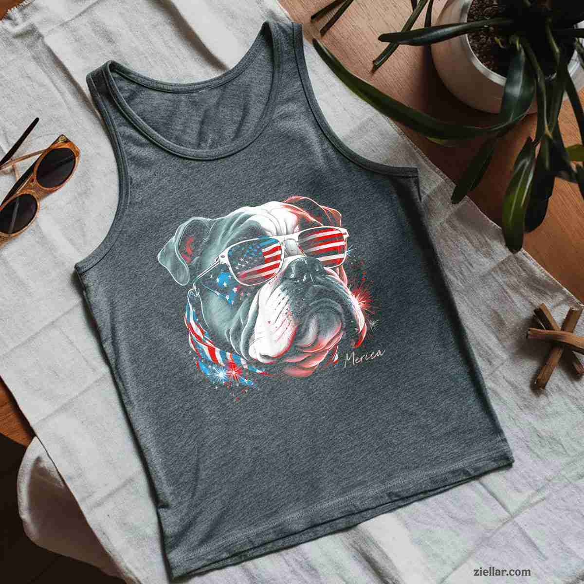 English Bulldog Dog 4th of July American Flag USA Funny Merica Tank Top Shirt
