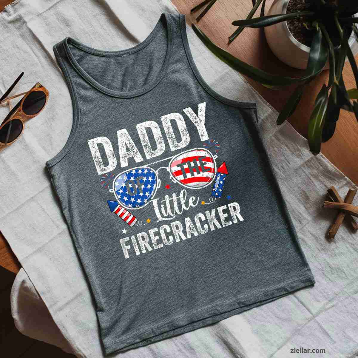 4th of July Birthday Dad Daddy Of The Little Firecracker Tank Top Shirt Tee Gift