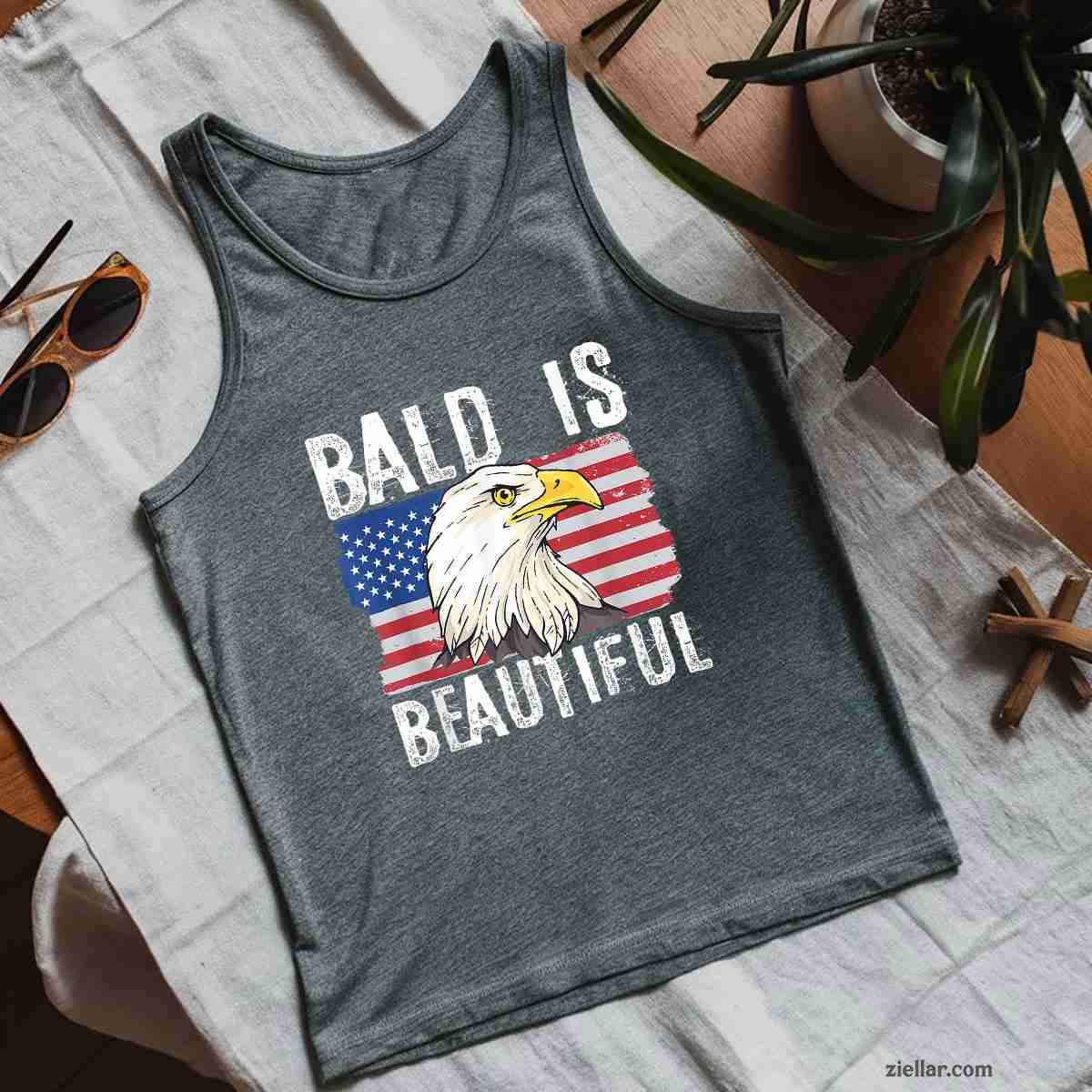 Bald Is Beautiful 4th of July Independence Day Bald Eagle Tank Top Shirt Tee for Men Women Unisex