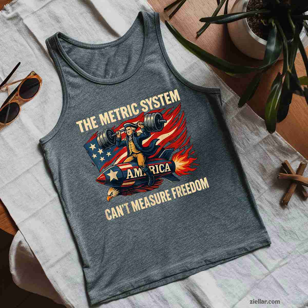 The Metric System Can't Measure Freedom Funny 4th of July Tank Top Shirt Tee for Men Women Unisex