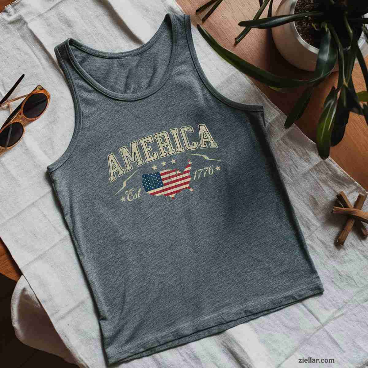 Patriotic American Flag USA Est 1776 4th of July America Tank Top Shirt Tee for Men Women Unisex