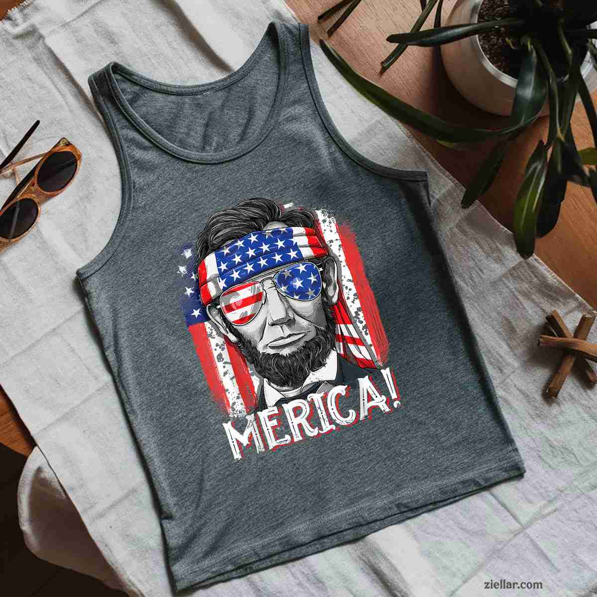 Lincoln 4th Of July Merica Abe Men Women American Flag Tank Top Shirt Tee