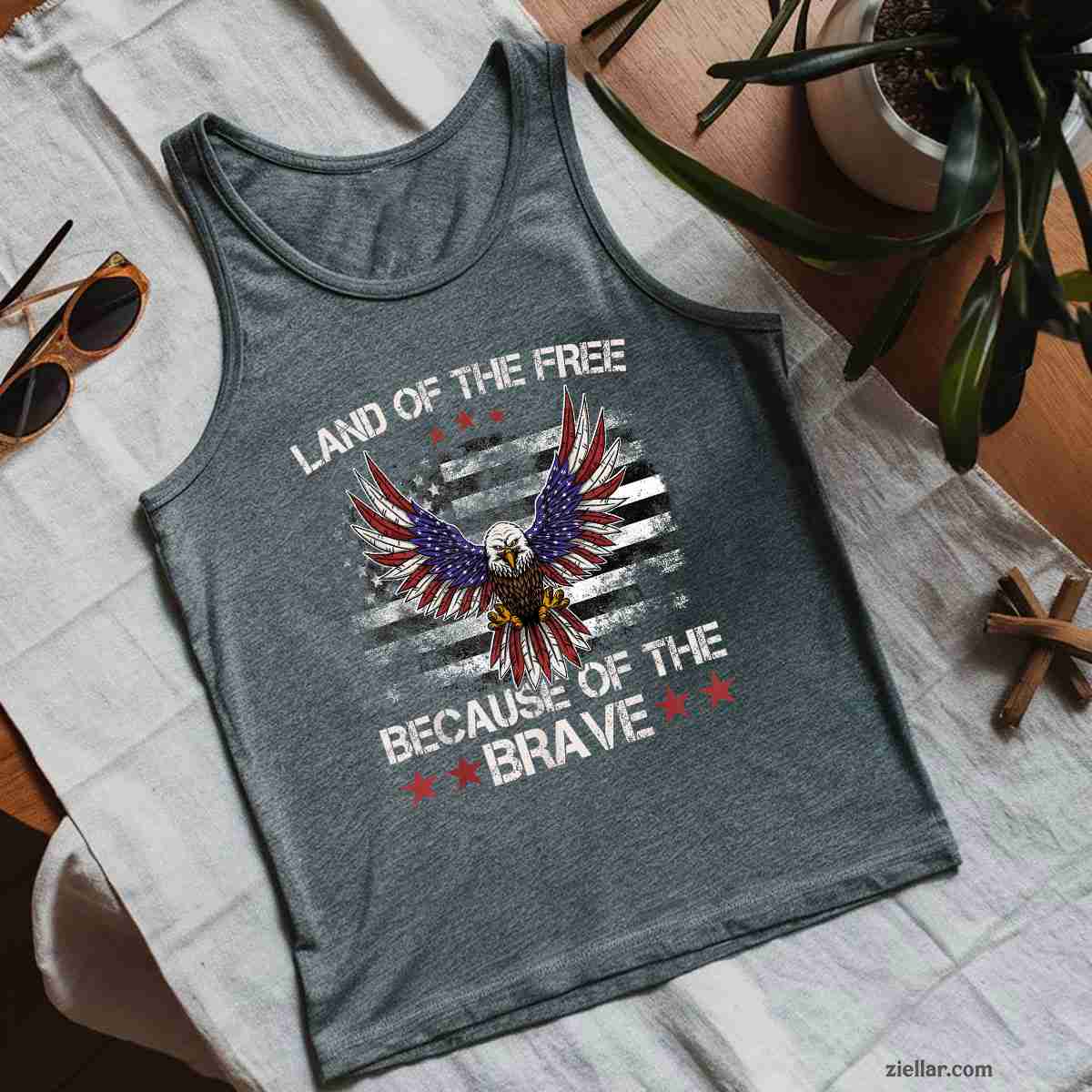 America Eagle _ Land of the Free Because of the Brave Tank Top Shirt Tee for Men Women Unisex