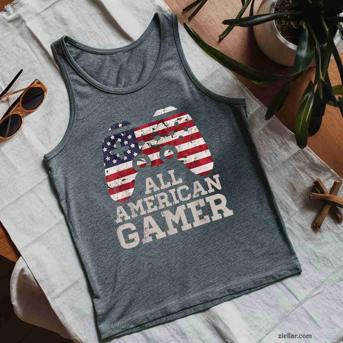 4th July All American Gamer Patriot Men Tank Top Shirt Tee Patriotic USA Independence Day Design