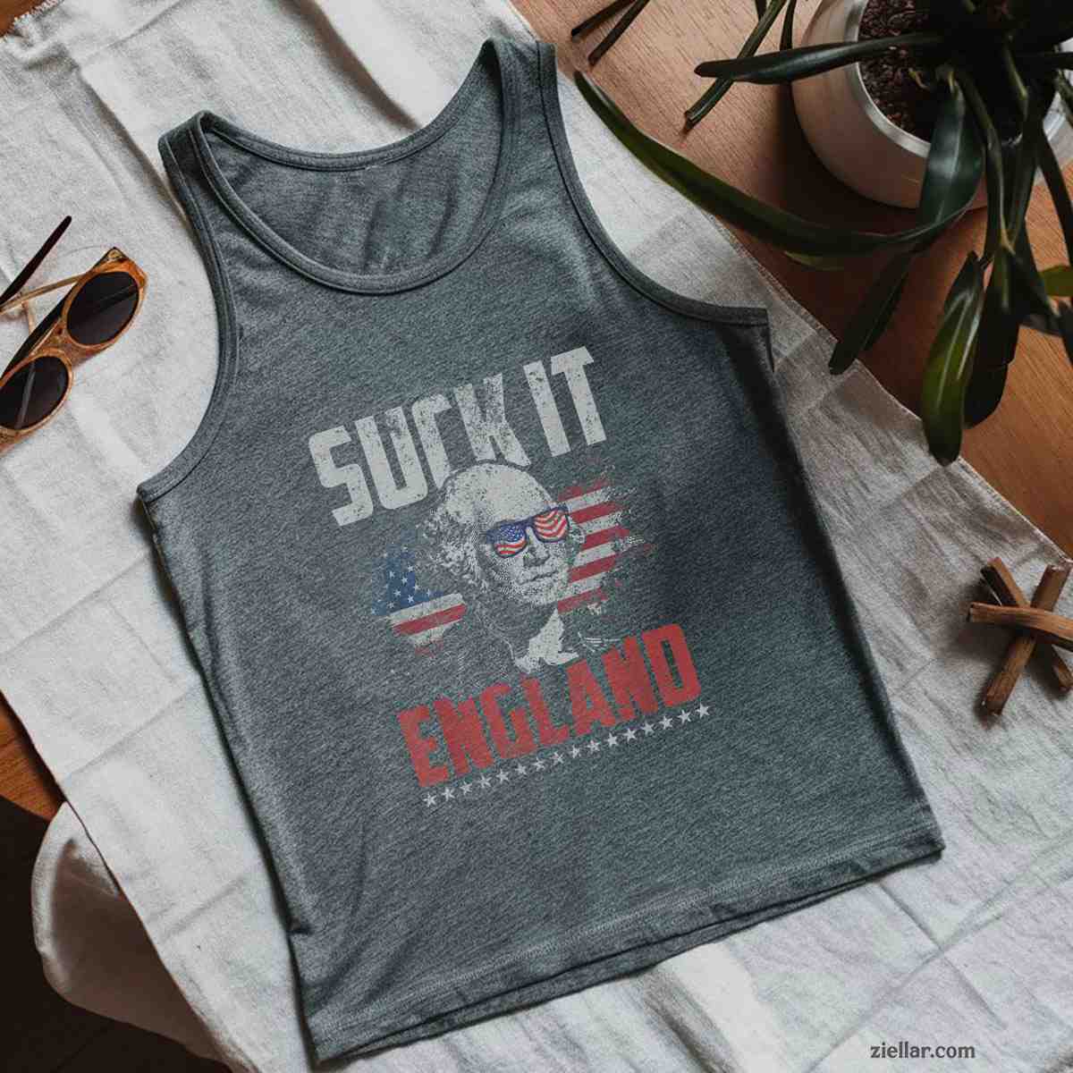 Suck It England George Washington 4th of July American Flag Tank Top Shirt Tee for Men Women Unisex