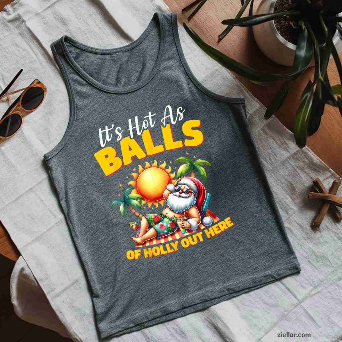 Funny Christmas In July Hawaii Santa Beach Summer Vacation Tank Top Shirt Funny Christmas in July Tee and Tank Top Shirt for Men Women Adults