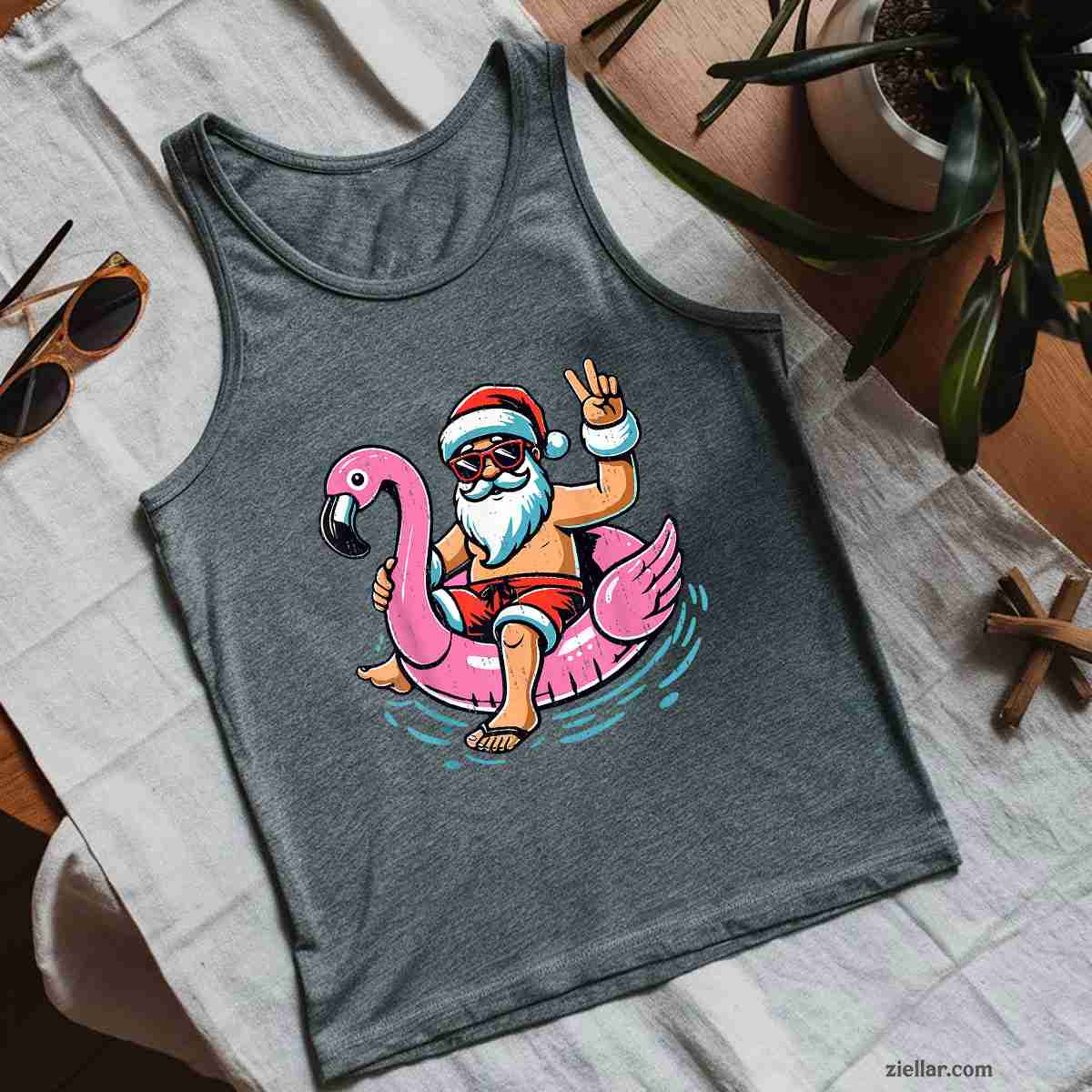 Christmas In July Shirt Santa Flamingo Summer Xmas Tank Top Shirt Funny Christmas in July Tee and Tank Top Shirt for Men Women Adults