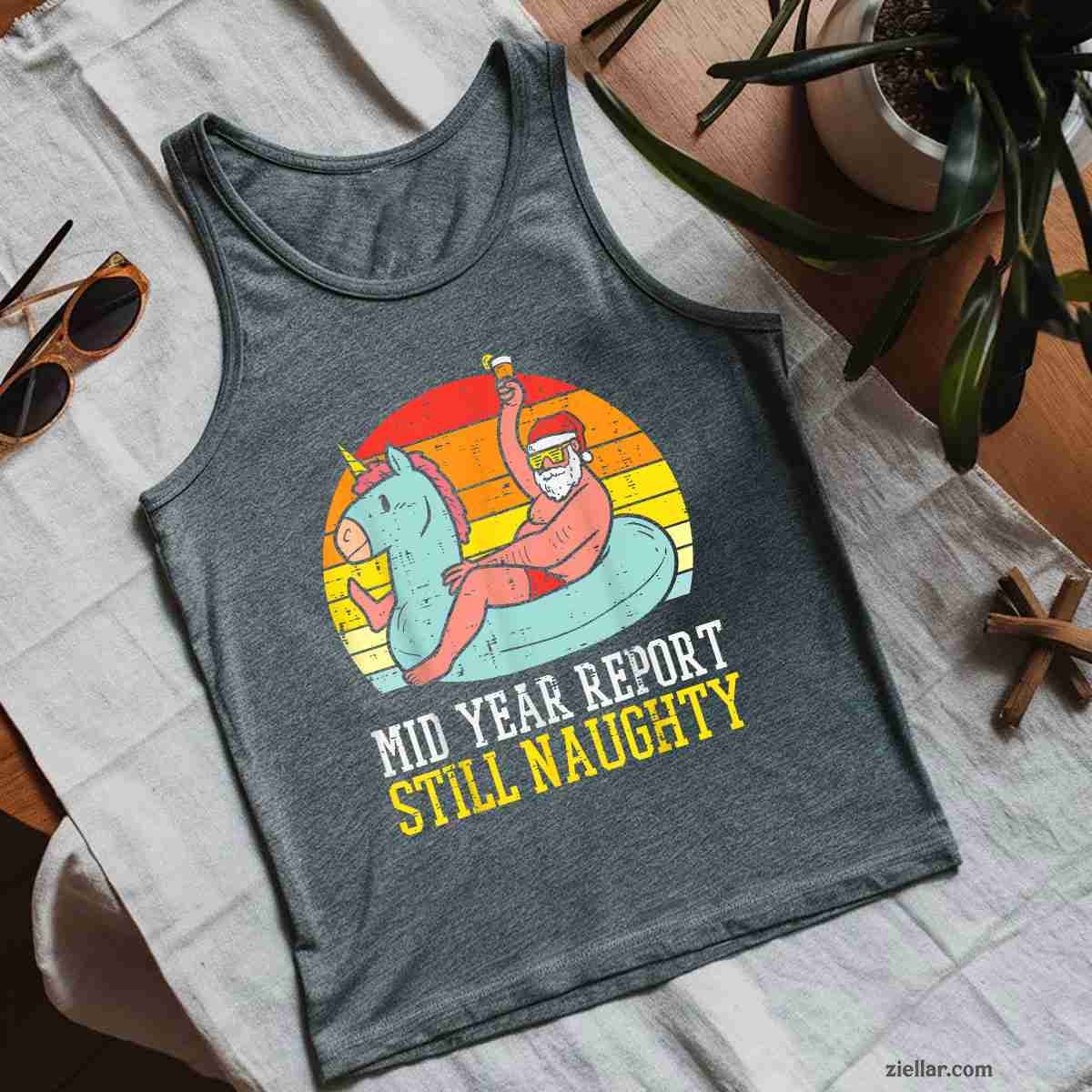 Mid Year Report Still Naughty Santa Summer Christmas In July Tank Top Shirt Funny Christmas in July Tee and Tank Top Shirt for Men Women Adults