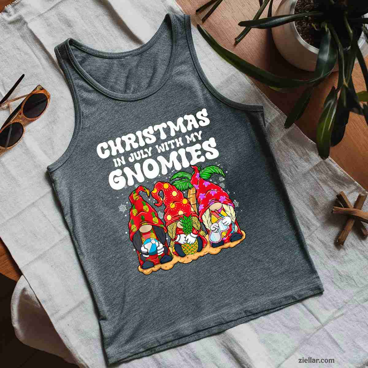 Summer Vacation Gnomes Lover Funny Christmas In July Tank Top Shirt Funny Christmas in July Tee and Tank Top Shirt for Men Women Adults