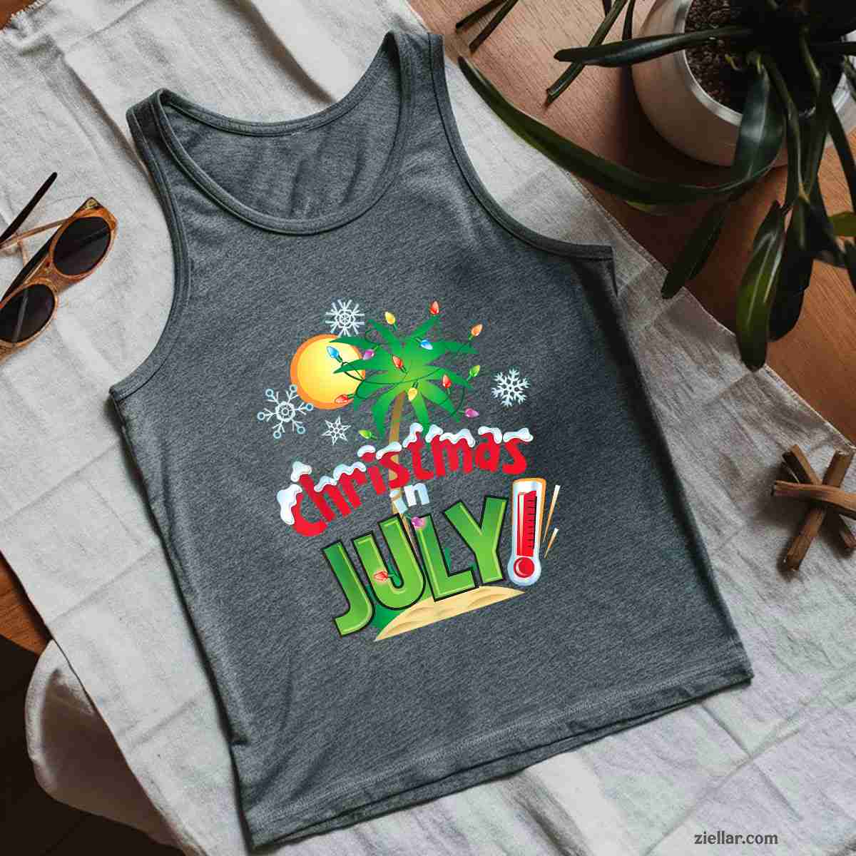 Funny Christmas in July Shirt Summer Beach Vacation Xmas Tank Top Shirt Funny Christmas in July Tee and Tank Top Shirt for Men Women Adults
