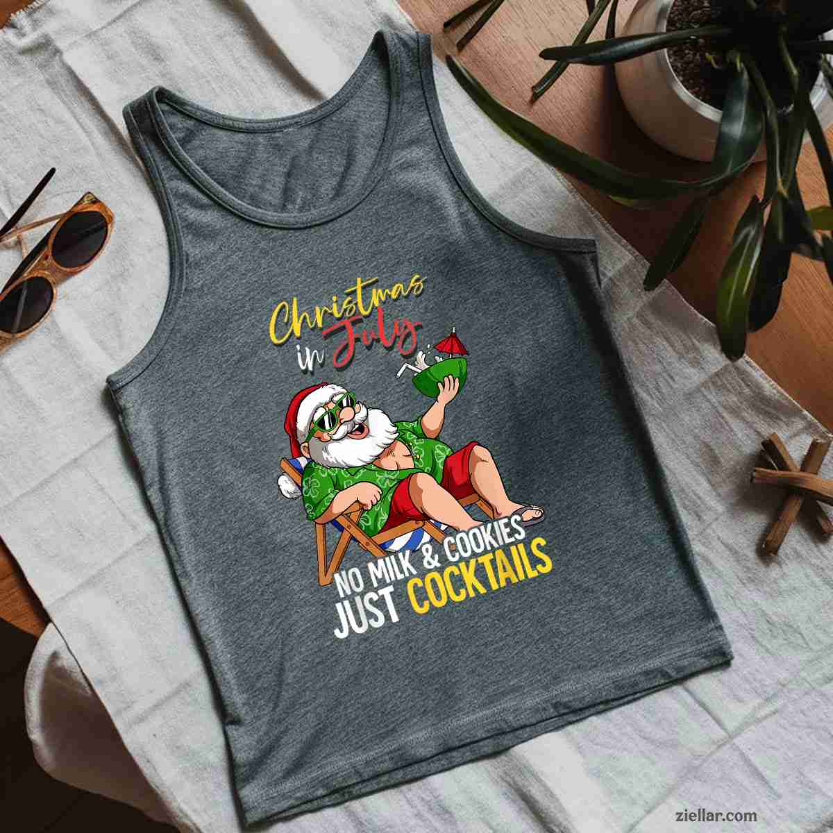 Christmas In July Santa Tank Top Shirt Funny Christmas in July Tee and Tank Top Shirt for Men Women Adults