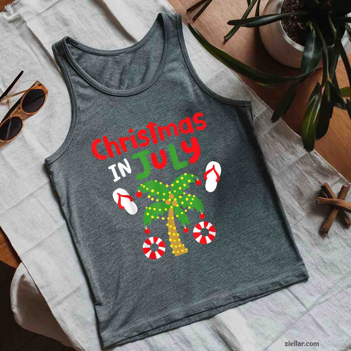 Christmas in July Funny Summer Xmas Men Women Tank Top Shirt Funny Christmas in July Tee and Tank Top Shirt for Men Women Adults