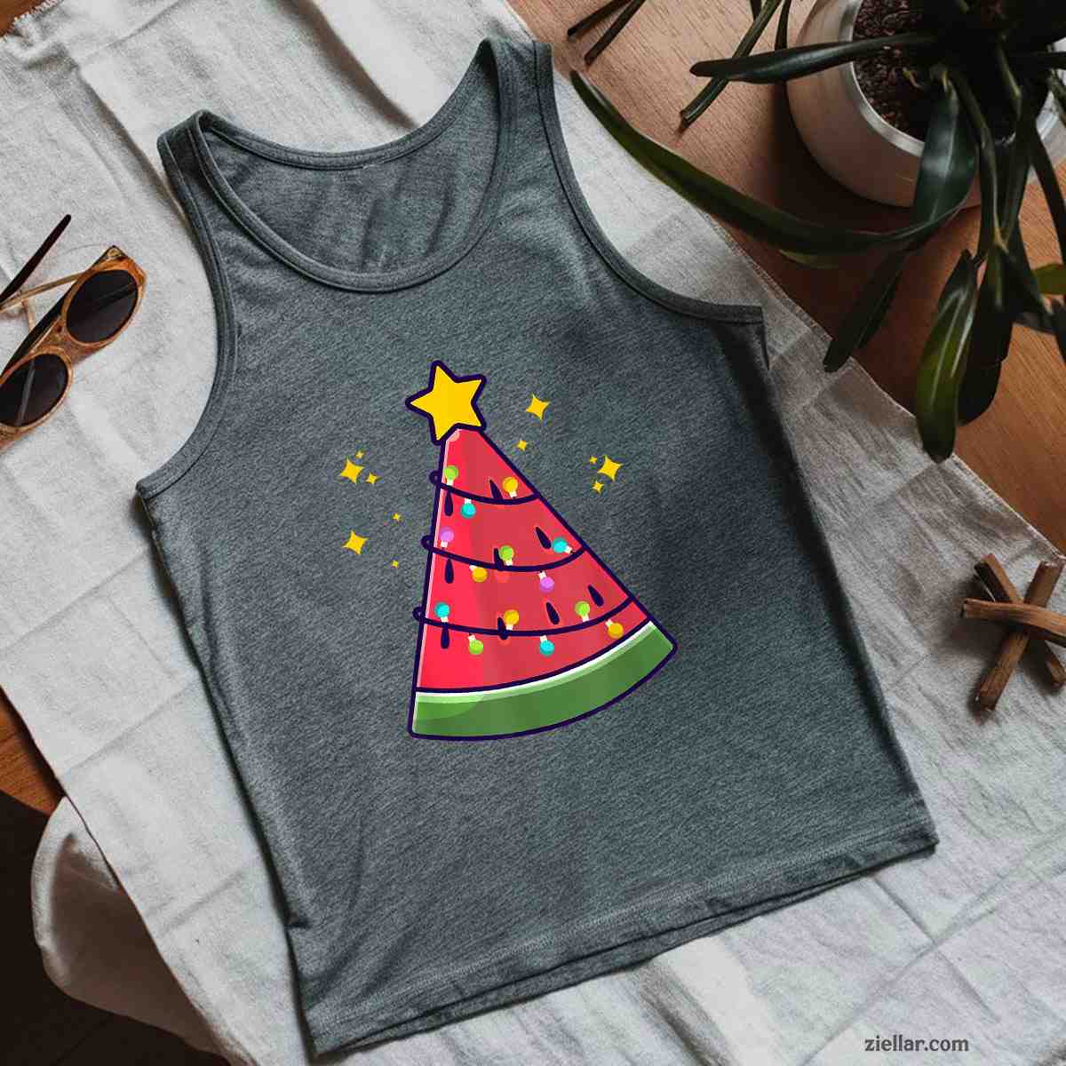 Christmas In July Watermelon Summer Xmas Tree Cute Tank Top Shirt Funny Christmas in July Tee and Tank Top Shirt for Men Women Adults
