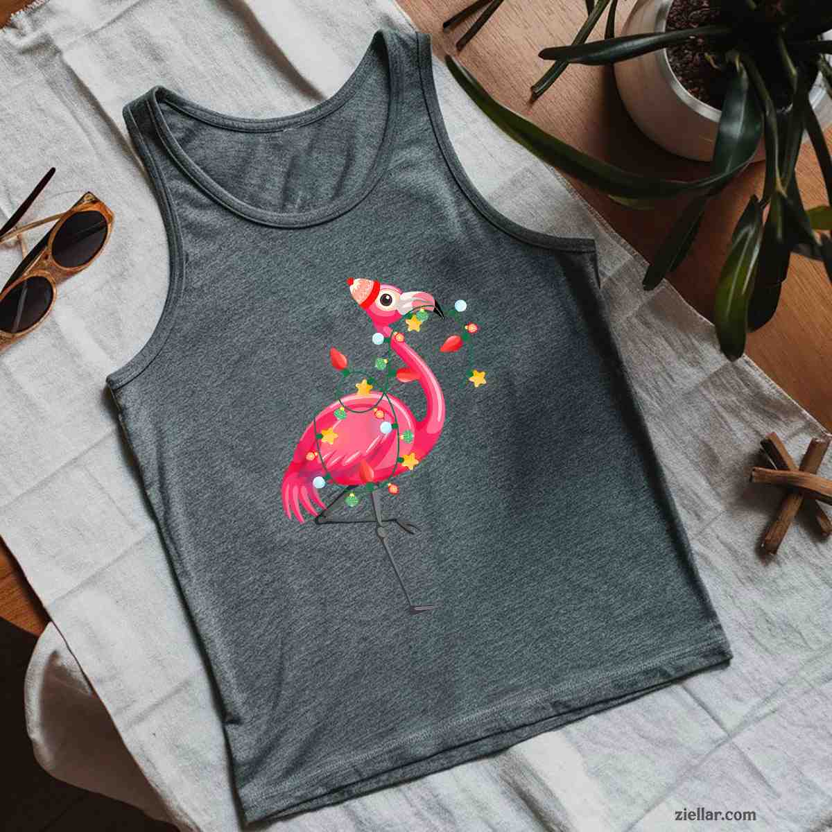 Hawaiian Summer Tropical Flamingo Funny Christmas In July Tank Top Shirt Funny Christmas in July Tee and Tank Top Shirt for Men Women Adults