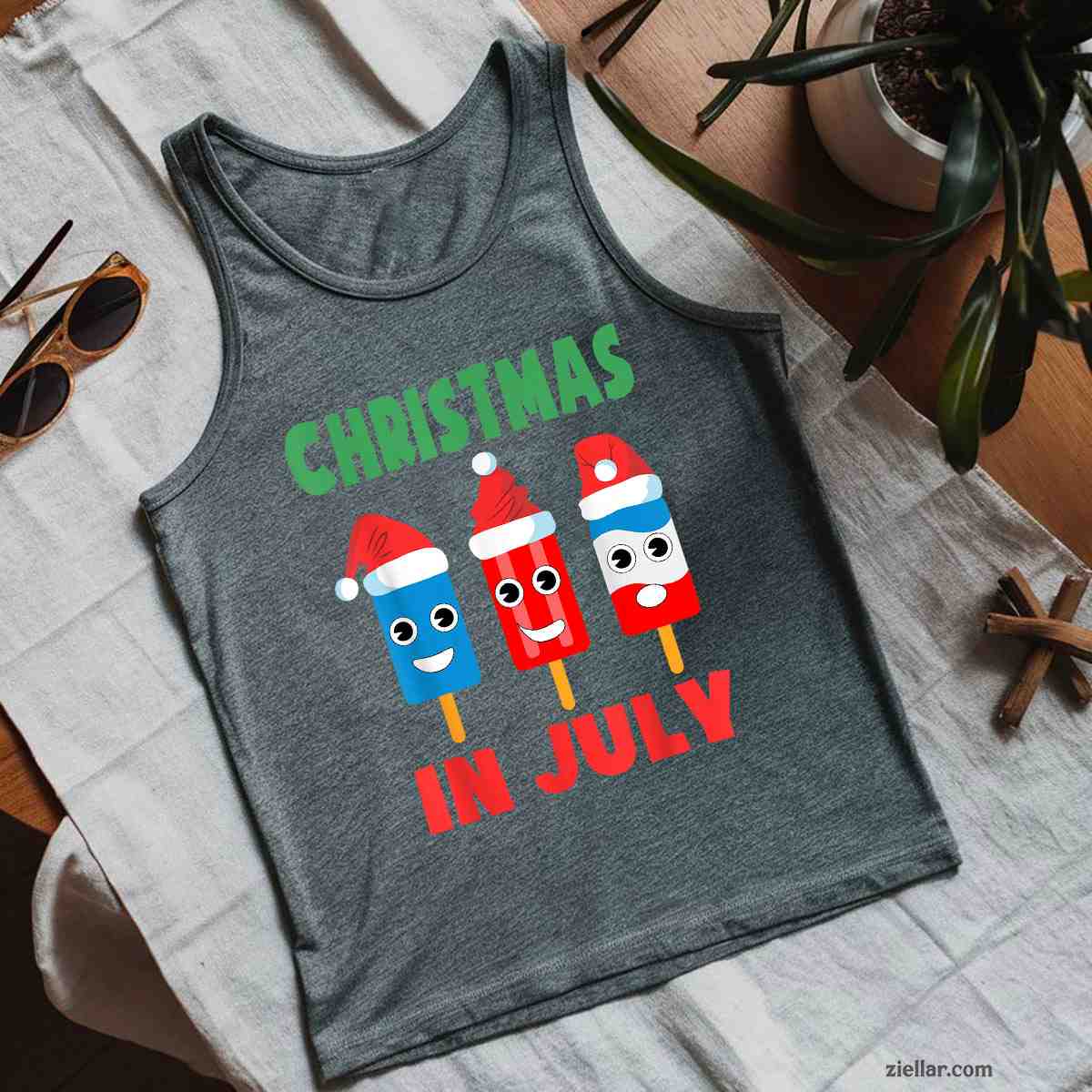 Christmas In July Ice Pops In Santa Hat Cute Tank Top Shirt Funny Christmas in July Tee and Tank Top Shirt for Men Women Adults