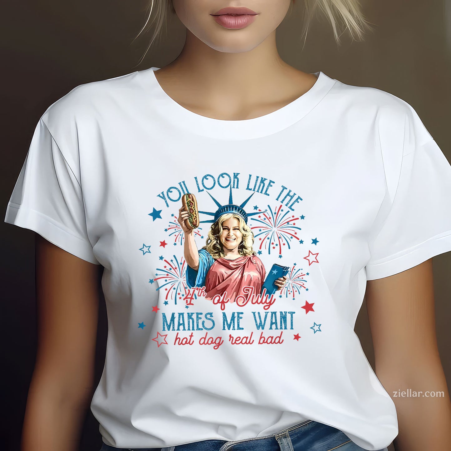 You Look Like 4th Of July Makes Me Want A Hot Dog Real Bad Tee and T-Shirt, Funny Patriotic 4th of July USA Freedom T-Shirt for Adults